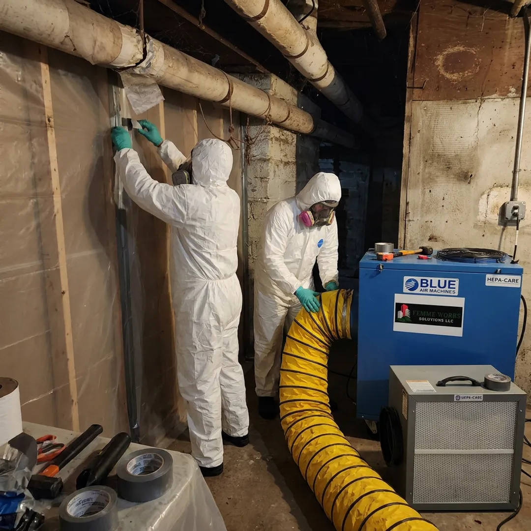 Asbestos abatement containment setup with HEPA air equipment