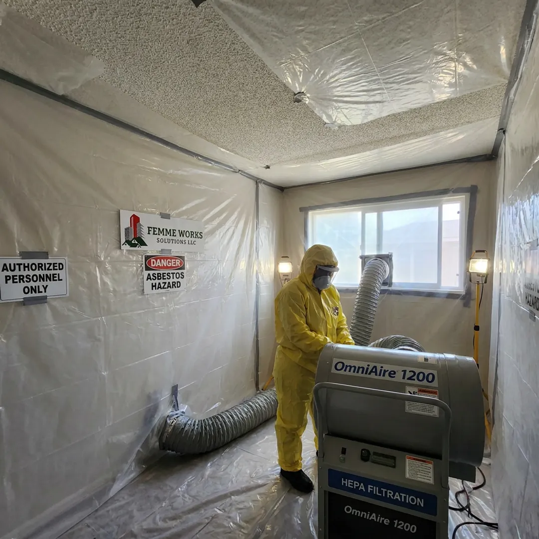 Asbestos containment setup for popcorn ceiling removal