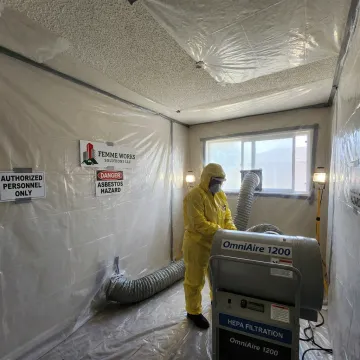 Asbestos containment setup for popcorn ceiling removal