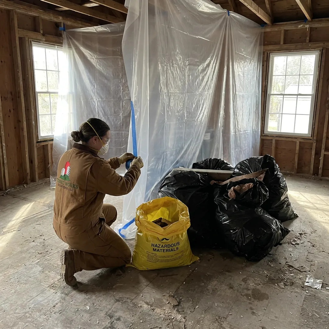 Worker preparing contained demolition area