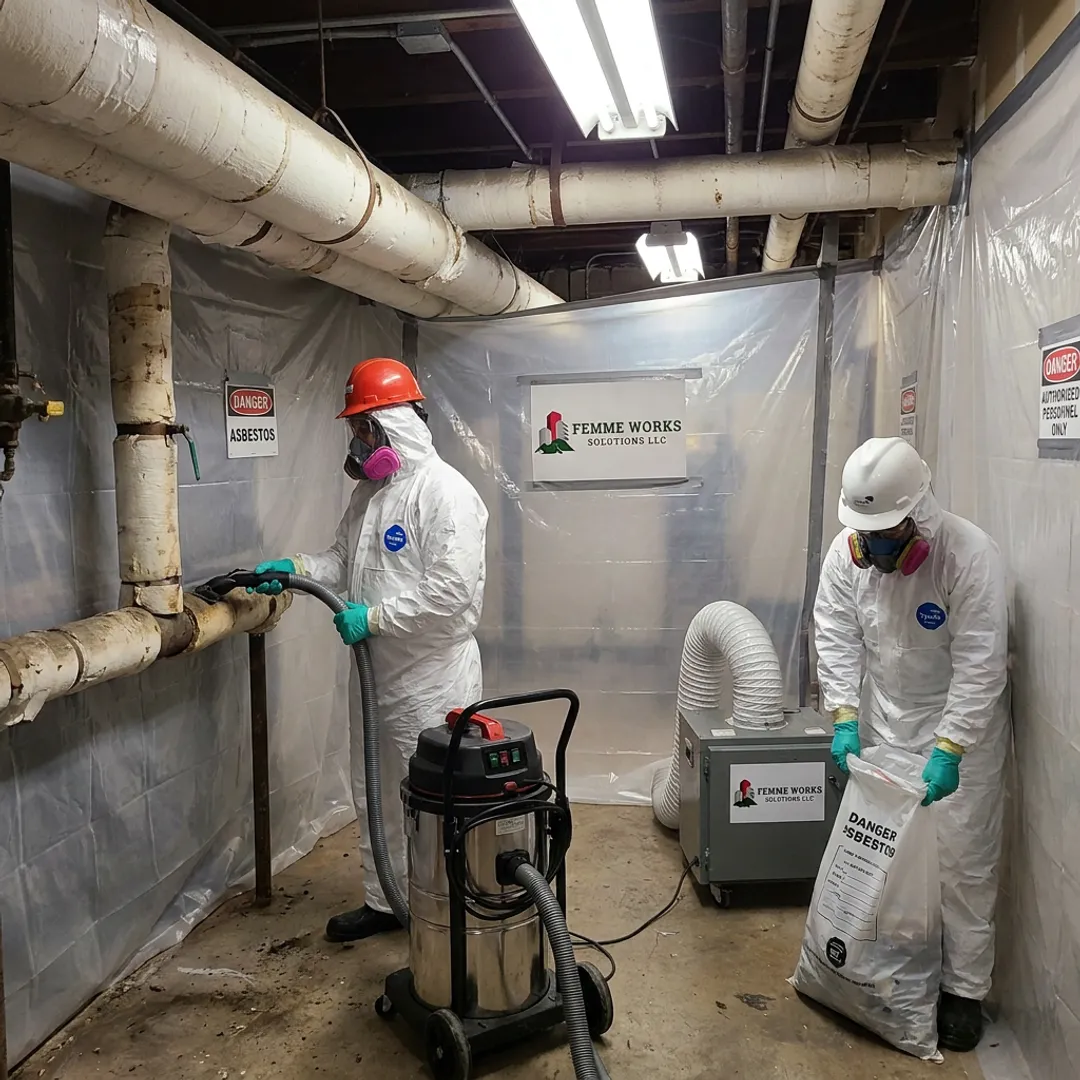 Technicians setting up asbestos containment