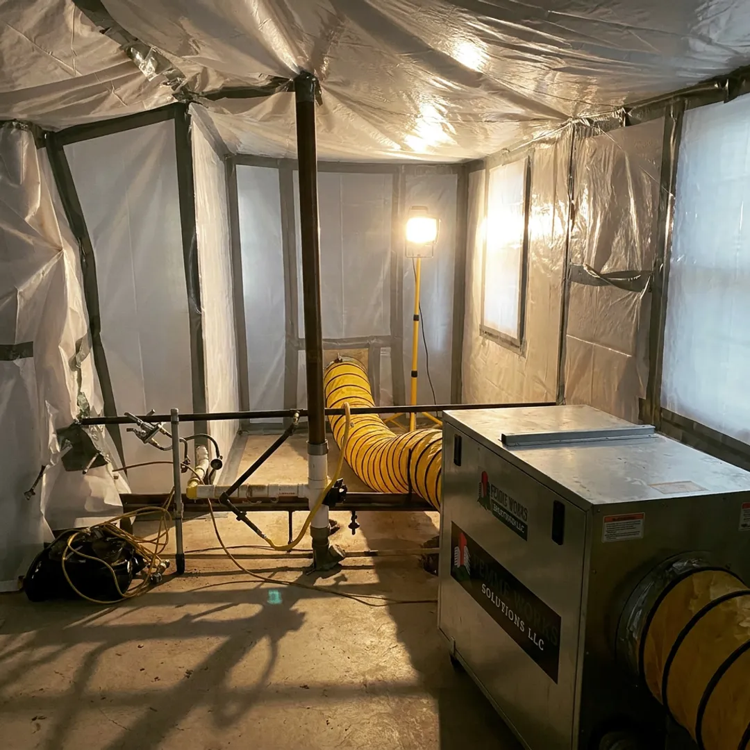 Asbestos containment setup before insulation upgrade