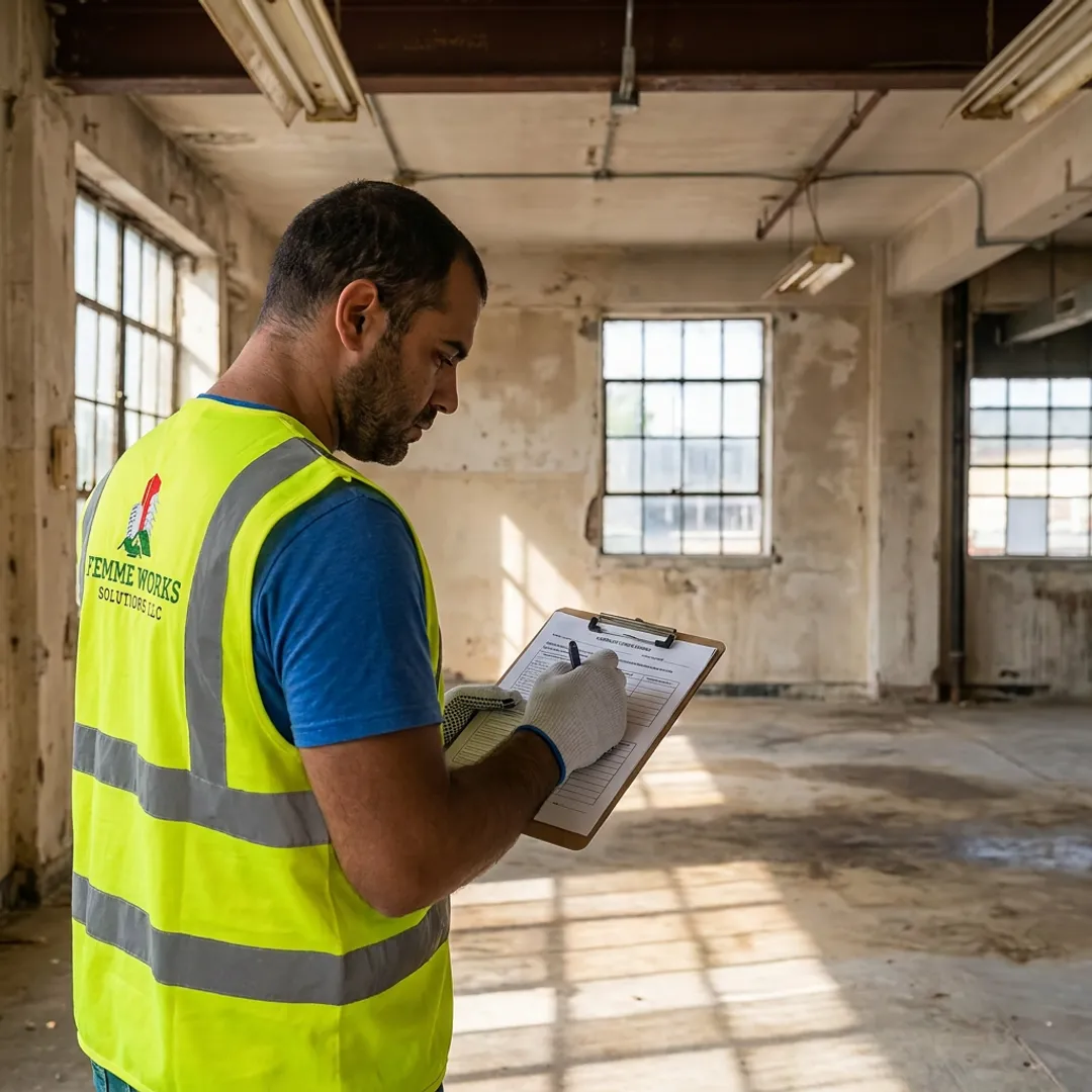 Technician documenting asbestos inspection findings
