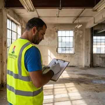 Technician documenting asbestos inspection findings