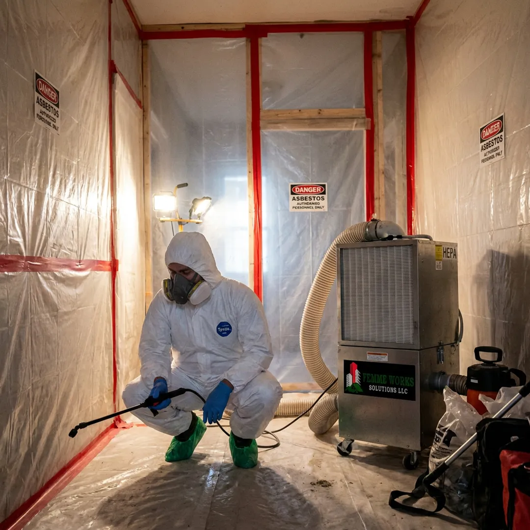 Asbestos containment setup inside a renovation area