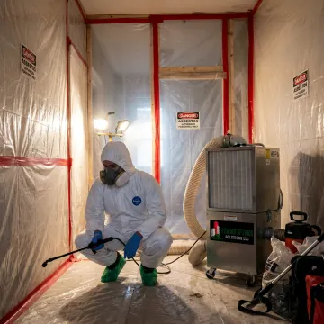 Asbestos containment setup inside a renovation area