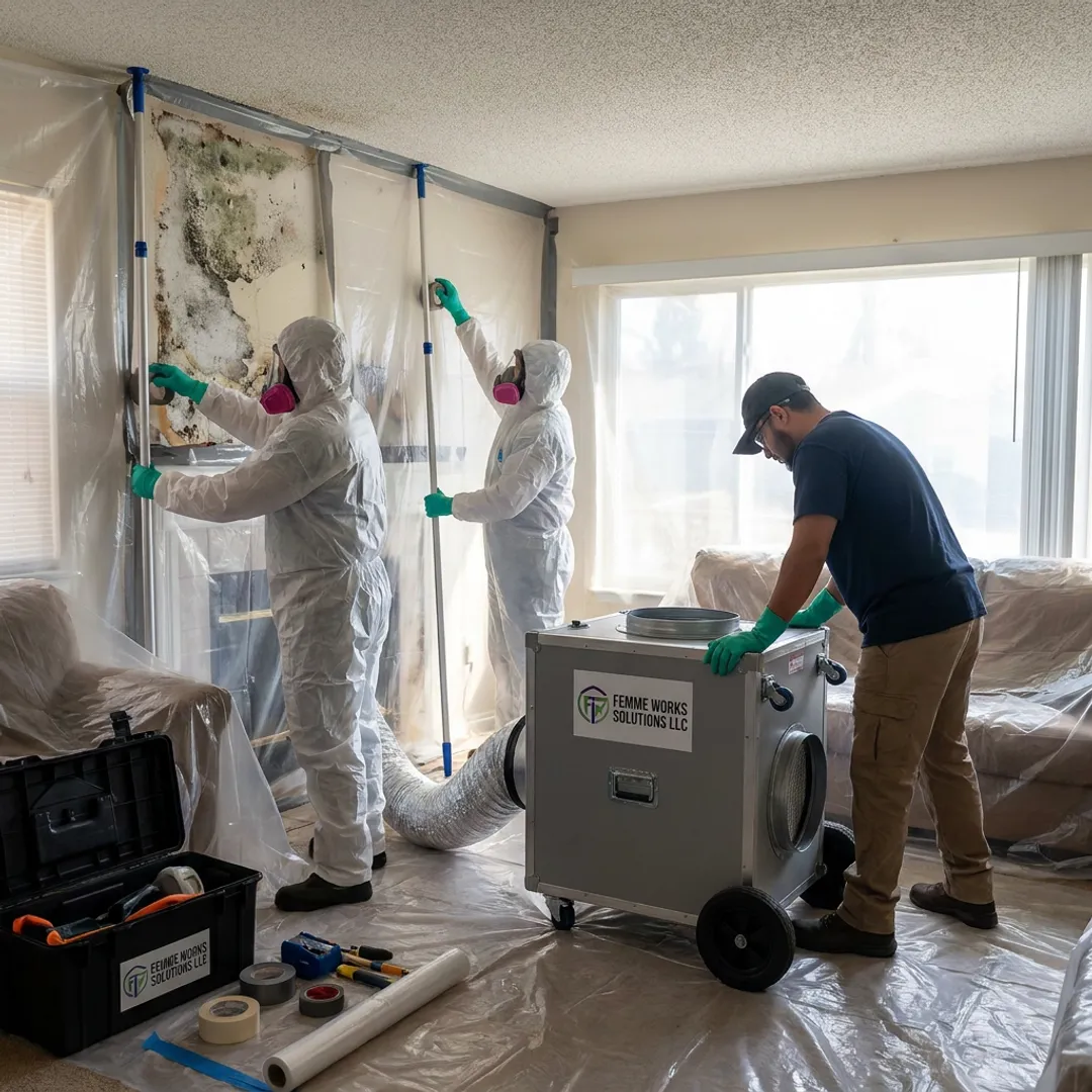 Mold remediation containment setup in a home