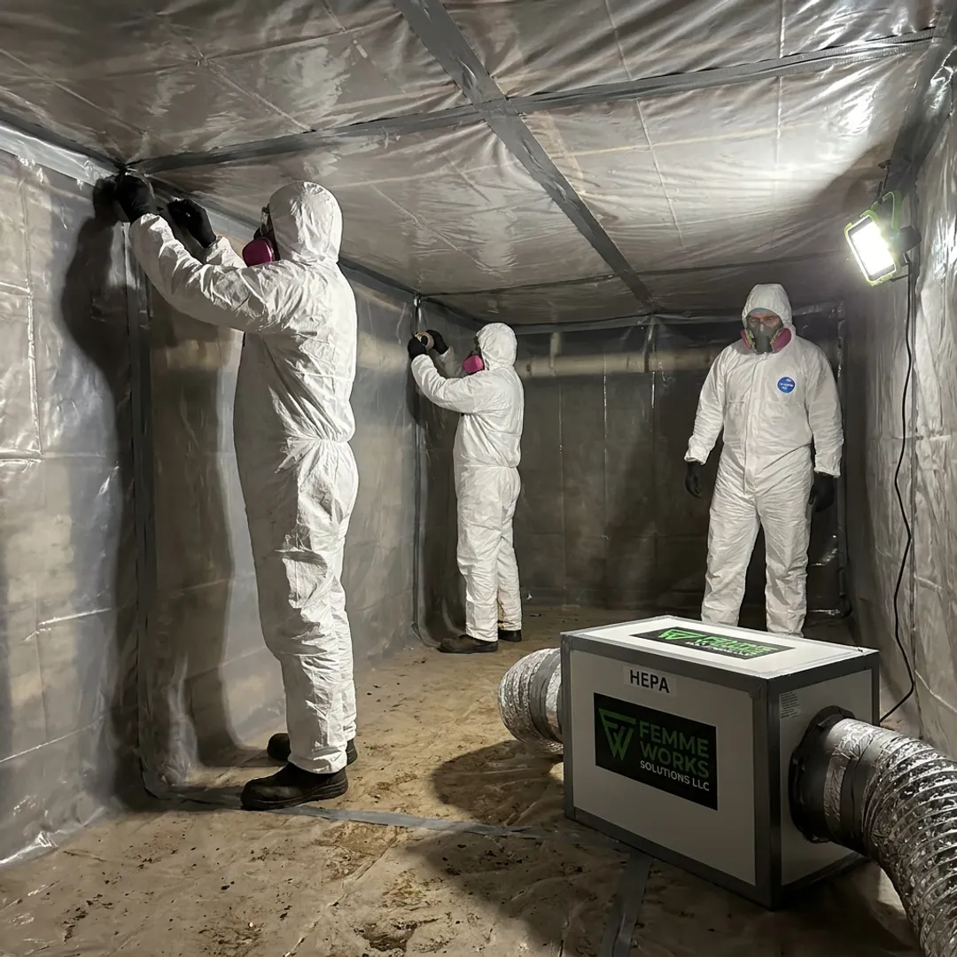 Crawl space mold remediation in progress