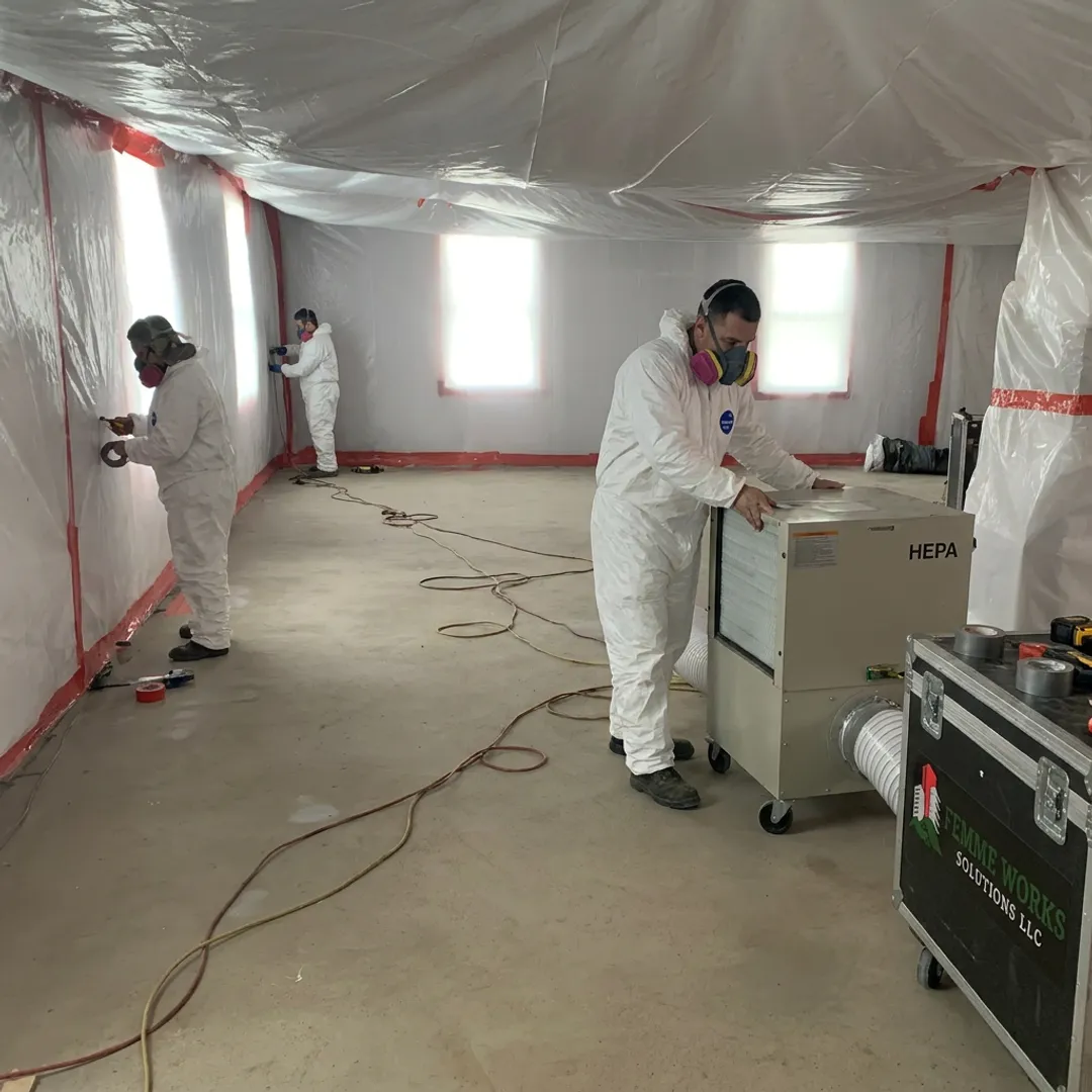 Crew preparing contained interior demolition area