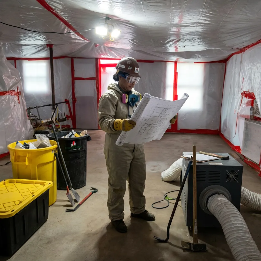 Demolition crew planning interior removal work