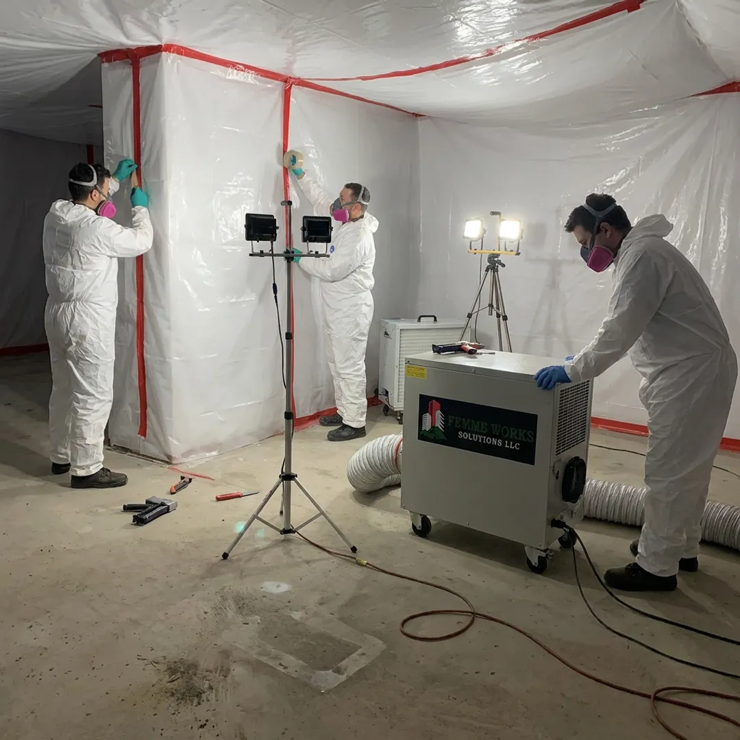 Decontamination crew setting containment barriers
