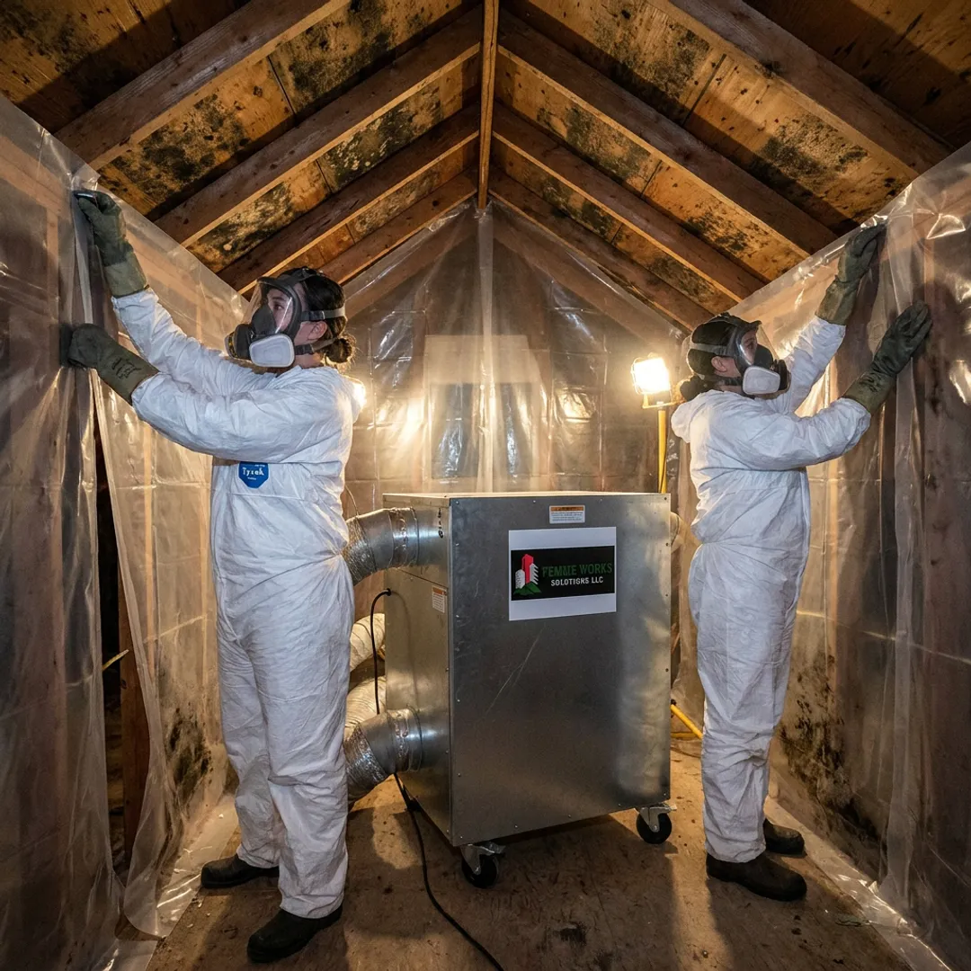 Attic remediation team setting containment