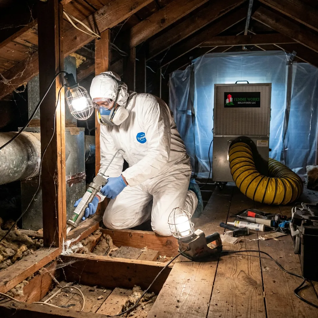 Technician preparing attic for weatherization