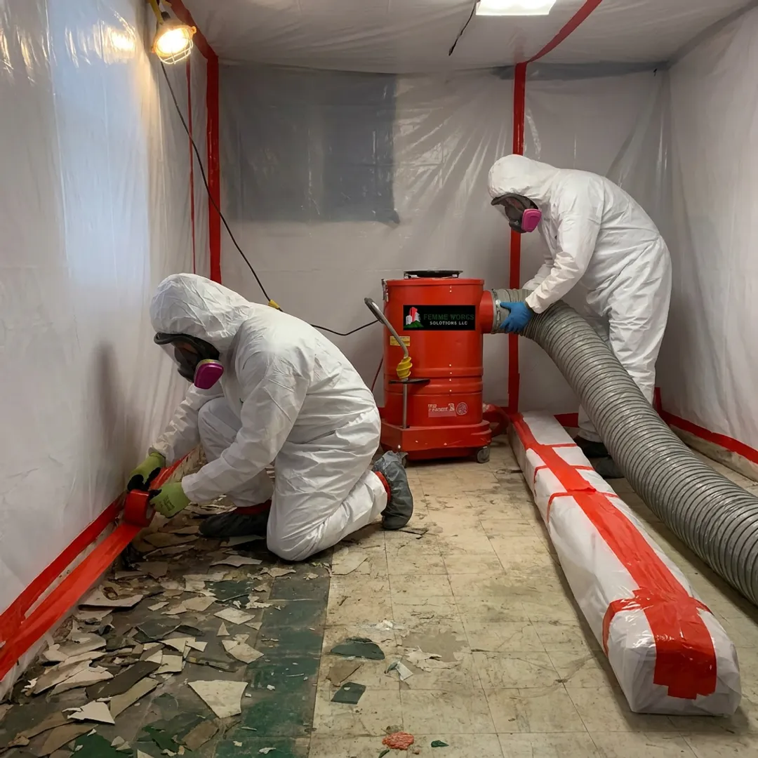 Asbestos containment setup before flooring removal