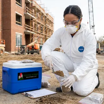 Technician collecting asbestos soil samples