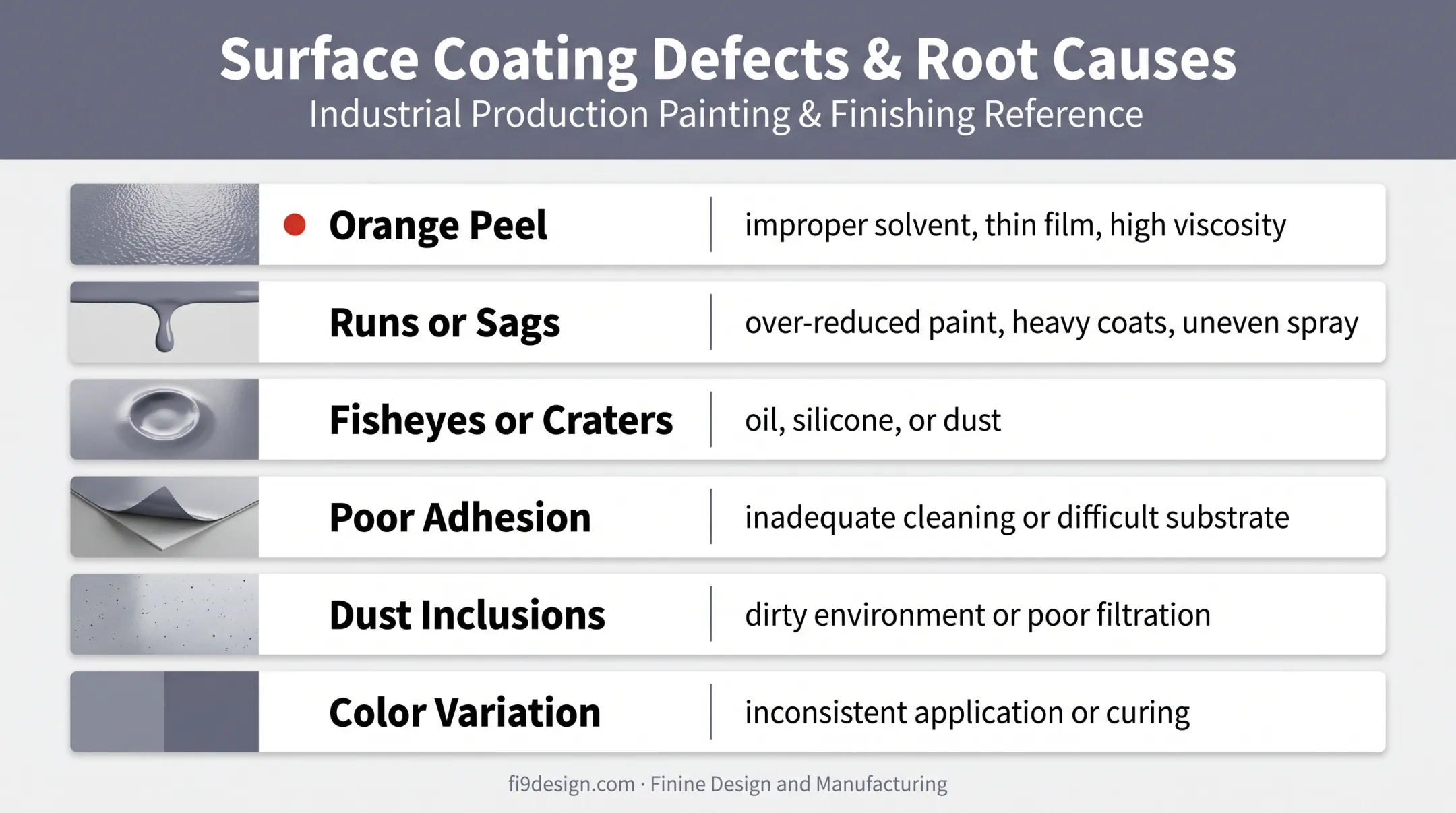Six common cosmetic paint defects and their typical manufacturing causes