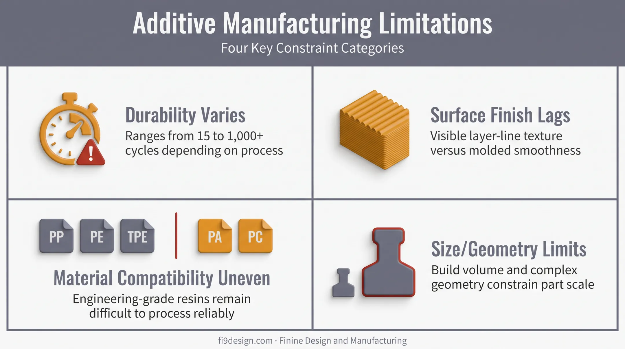 Four key limitations of 3D printed injection molds durability chart