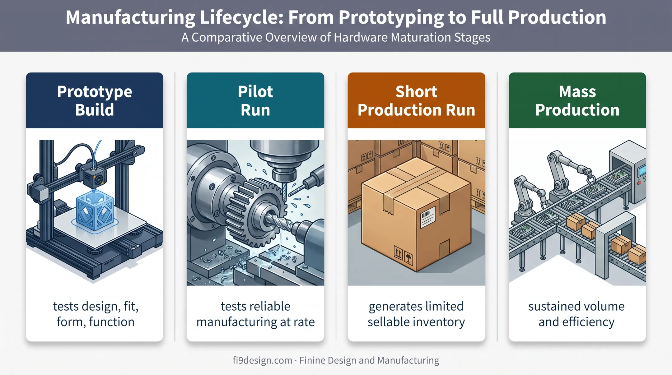 Prototype pilot short production and mass manufacturing comparison