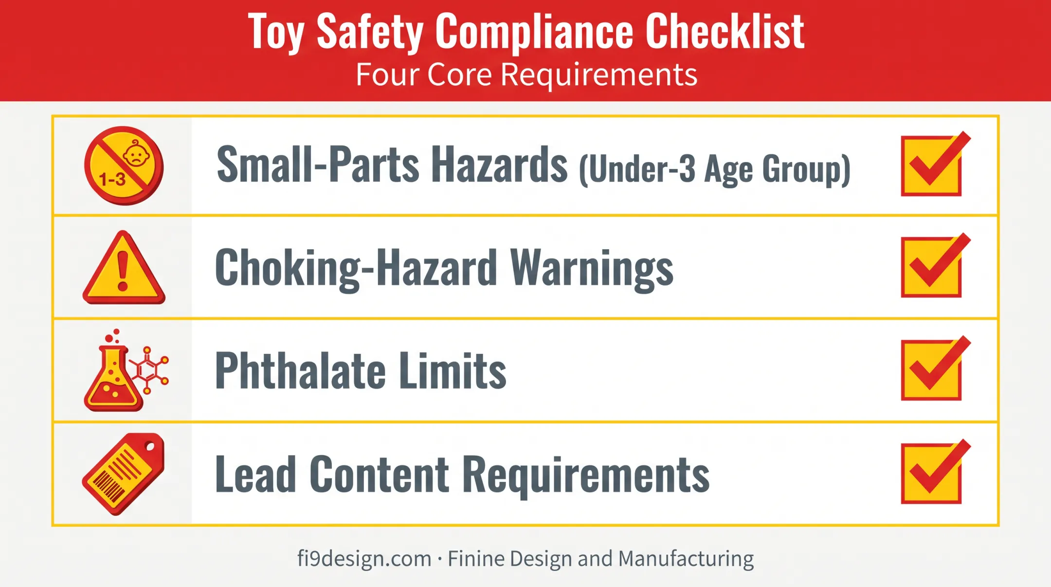 Toy safety compliance checklist covering ASTM F963 CPSC requirements