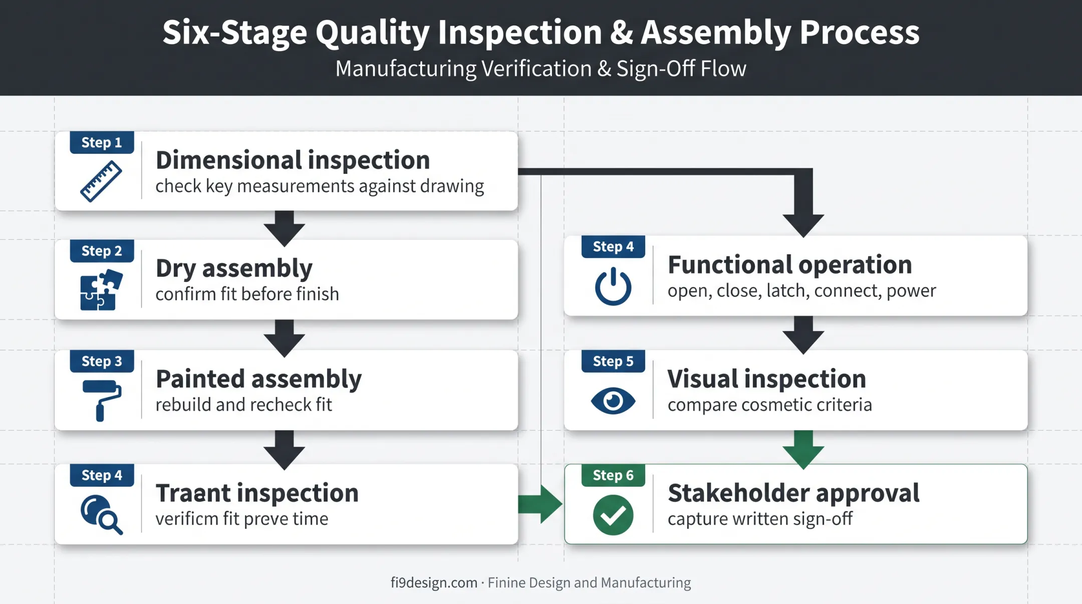 Six-stage painted enclosure prototype validation review sequence