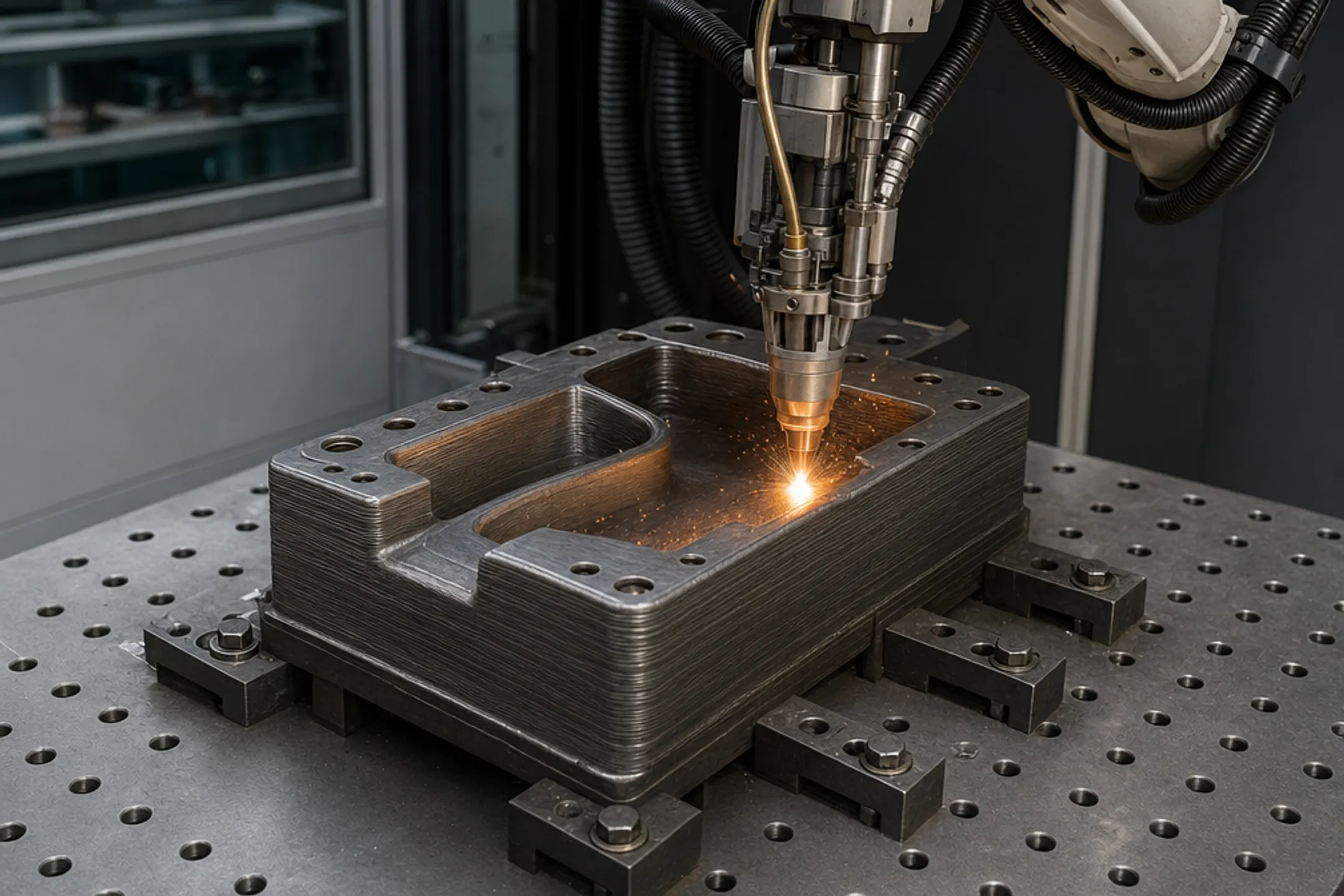 Wire-fed metal additive manufacturing creating large stainless-steel tooling dies