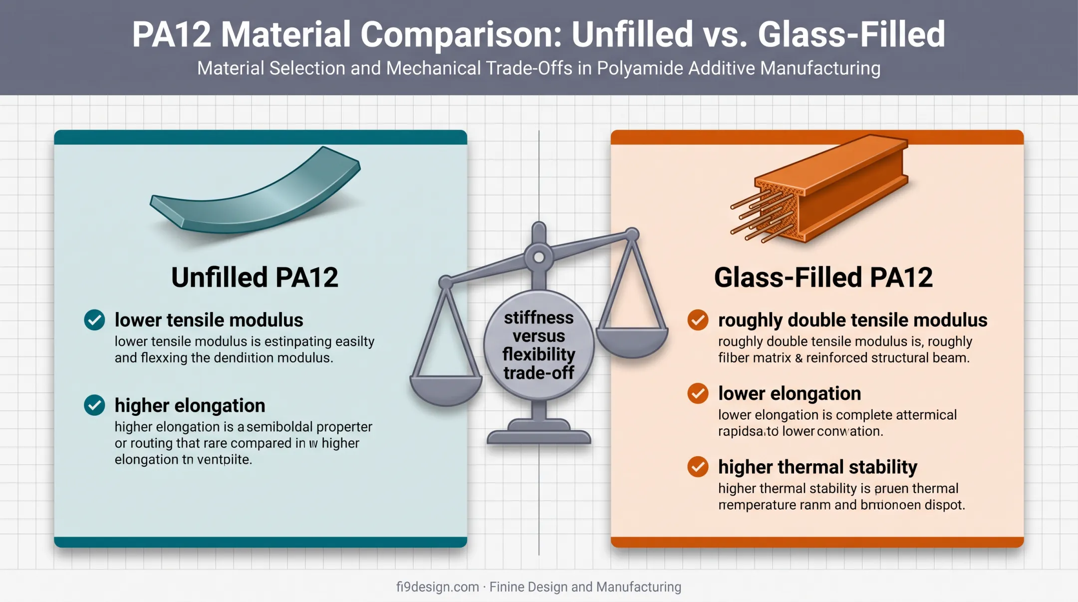 Unfilled versus glass-filled PA12 stiffness and flexibility comparison