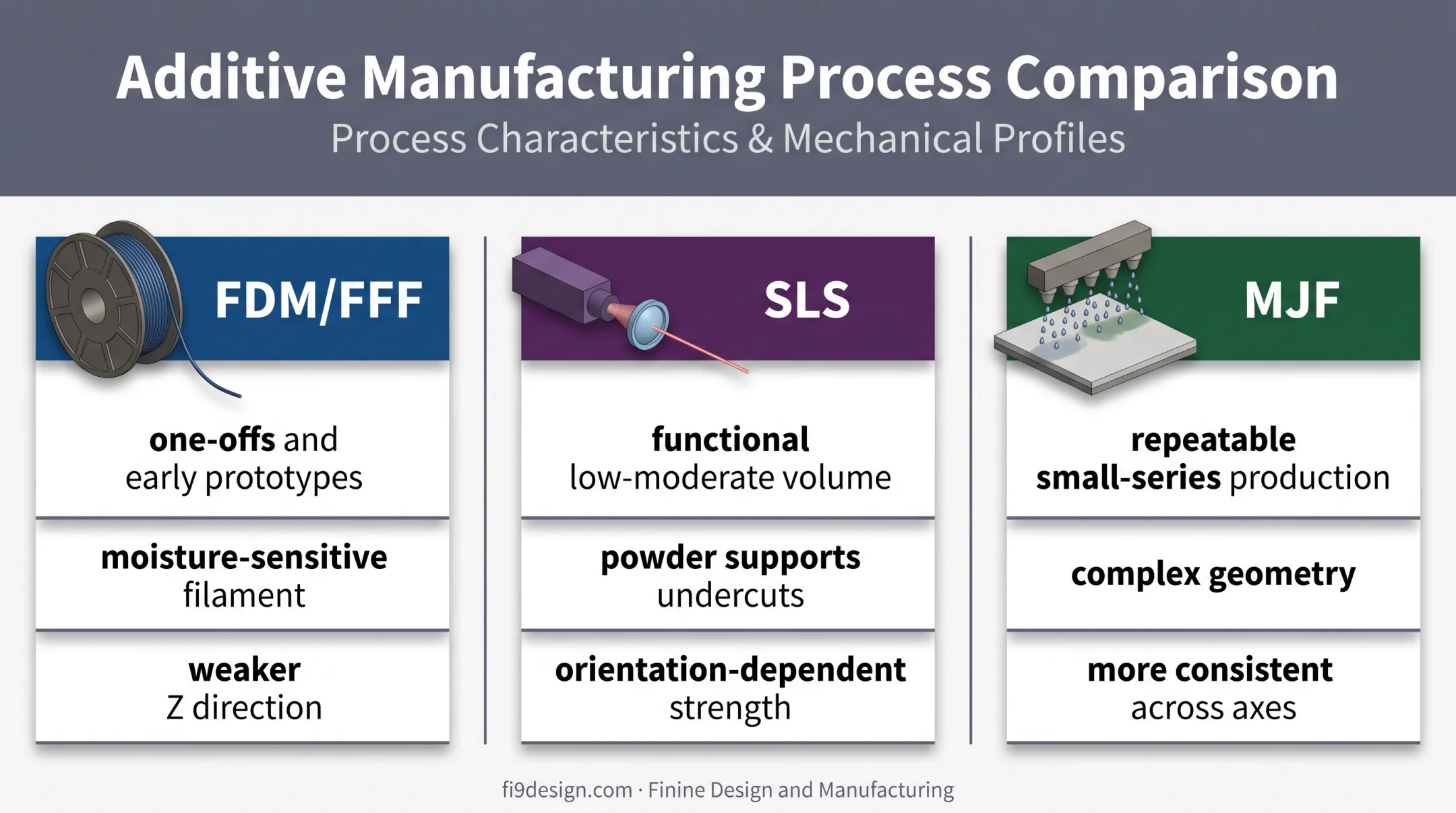 FDM SLS and MJF nylon printing process comparison