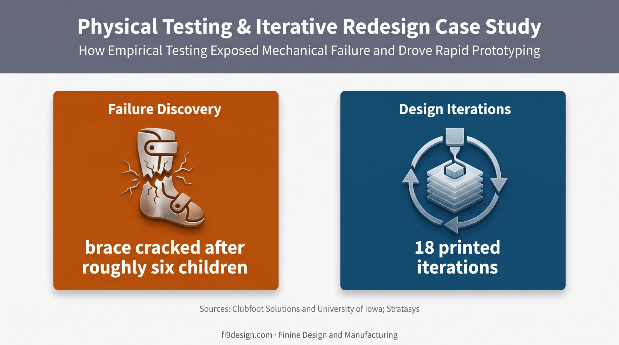 Physical prototype testing case study showing failure and iterations