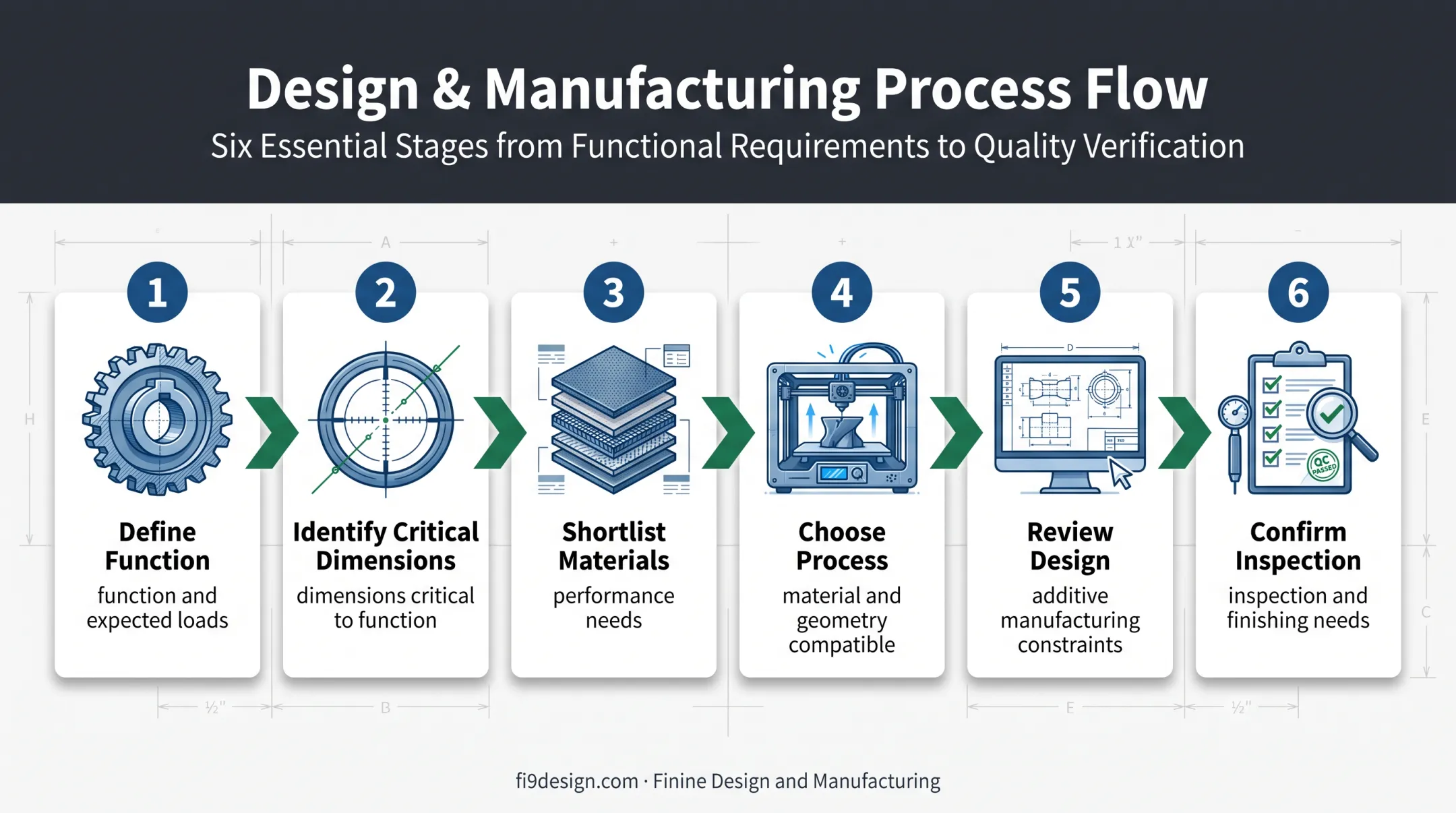 Six-step industrial 3D printing process selection sequence