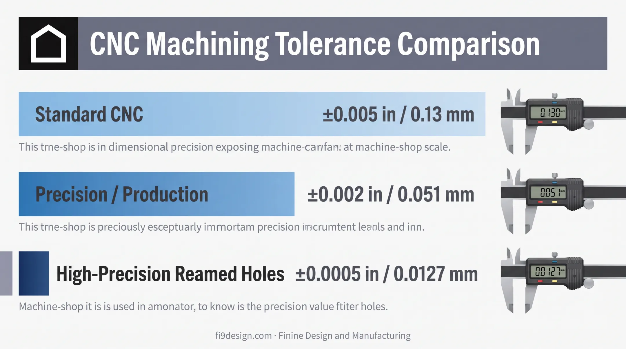 CNC machining tolerance levels comparison from standard to high precision