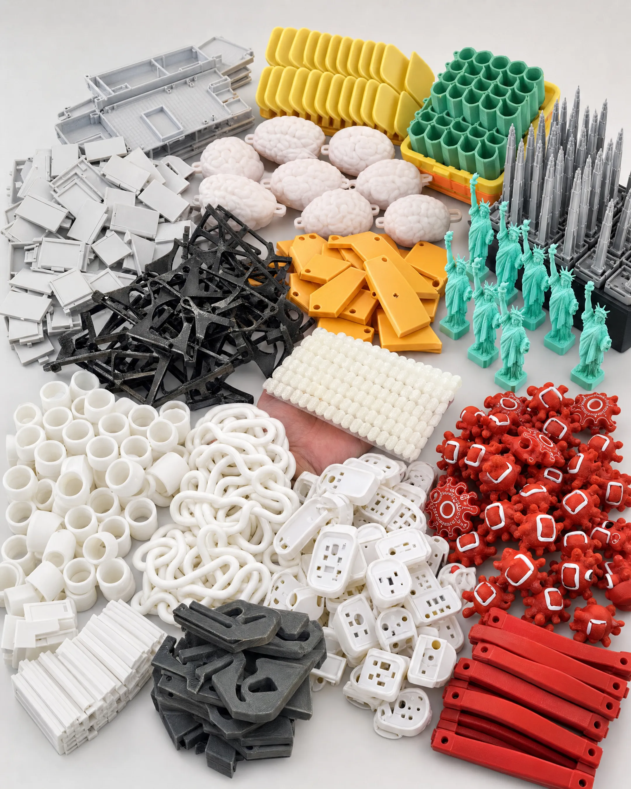 3D printed prototype parts made from ABS nylon and resin materials