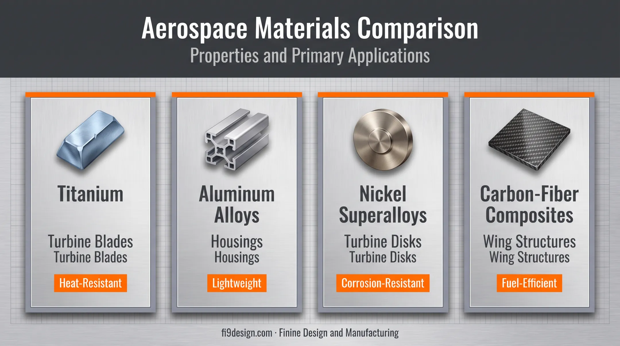 Comparison of titanium aluminum nickel superalloy and composite aerospace materials