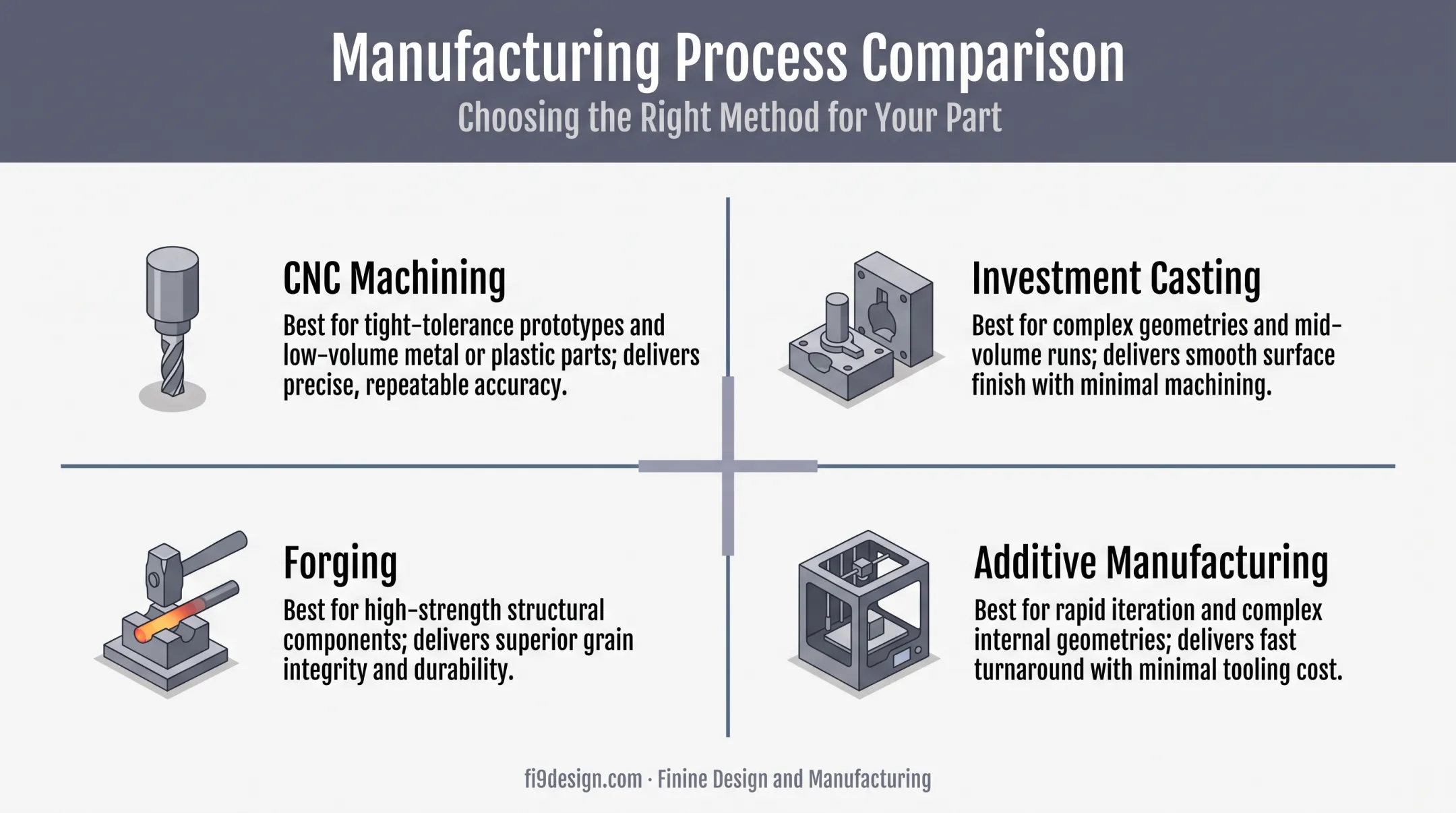Four core aerospace manufacturing processes CNC casting forging additive