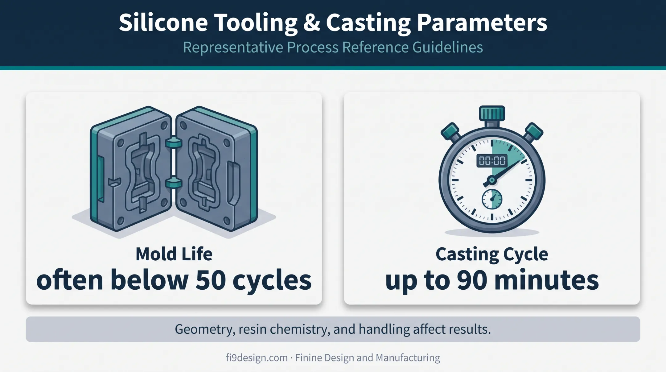 Vacuum casting mold life and casting cycle duration metrics