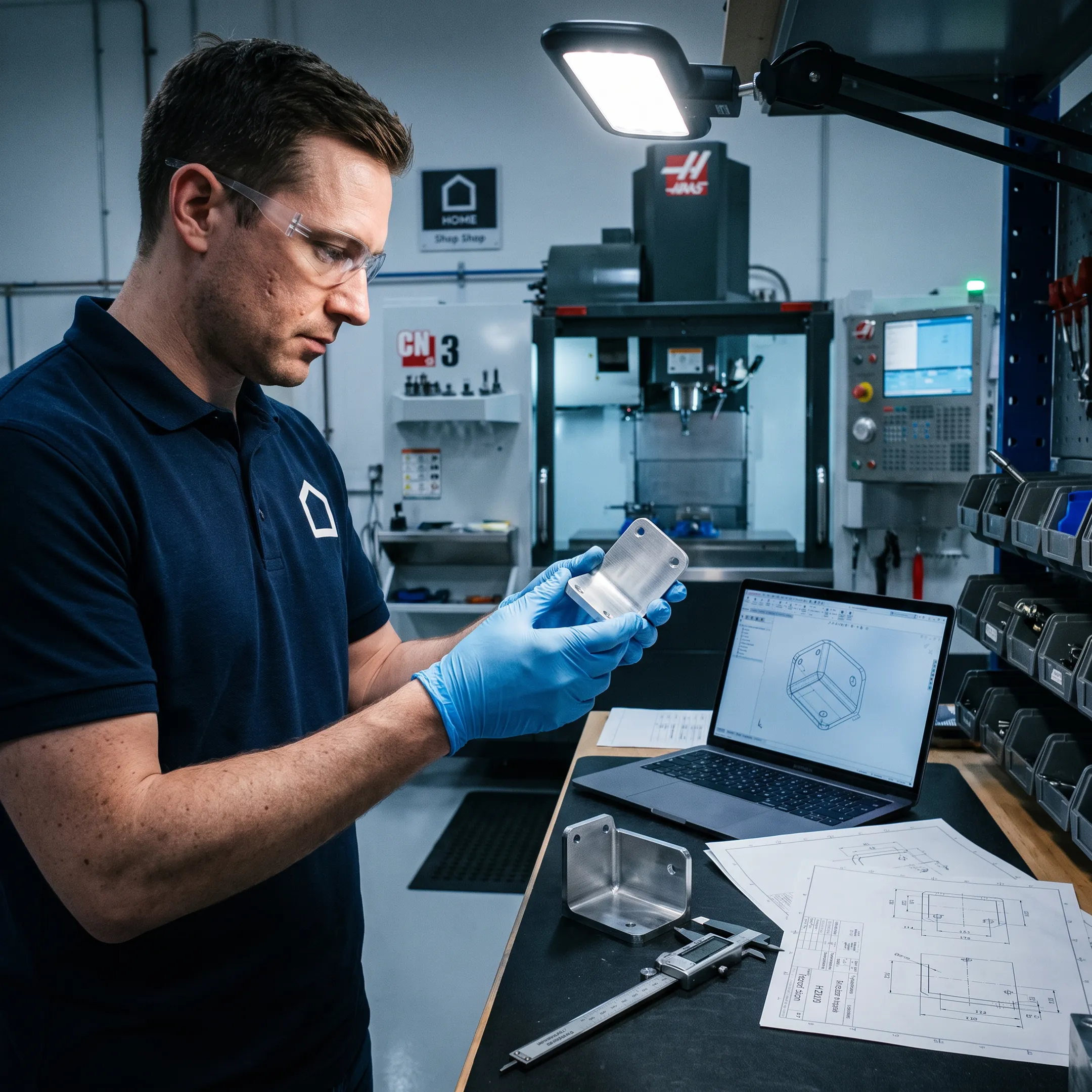 Engineer reviewing a machined prototype