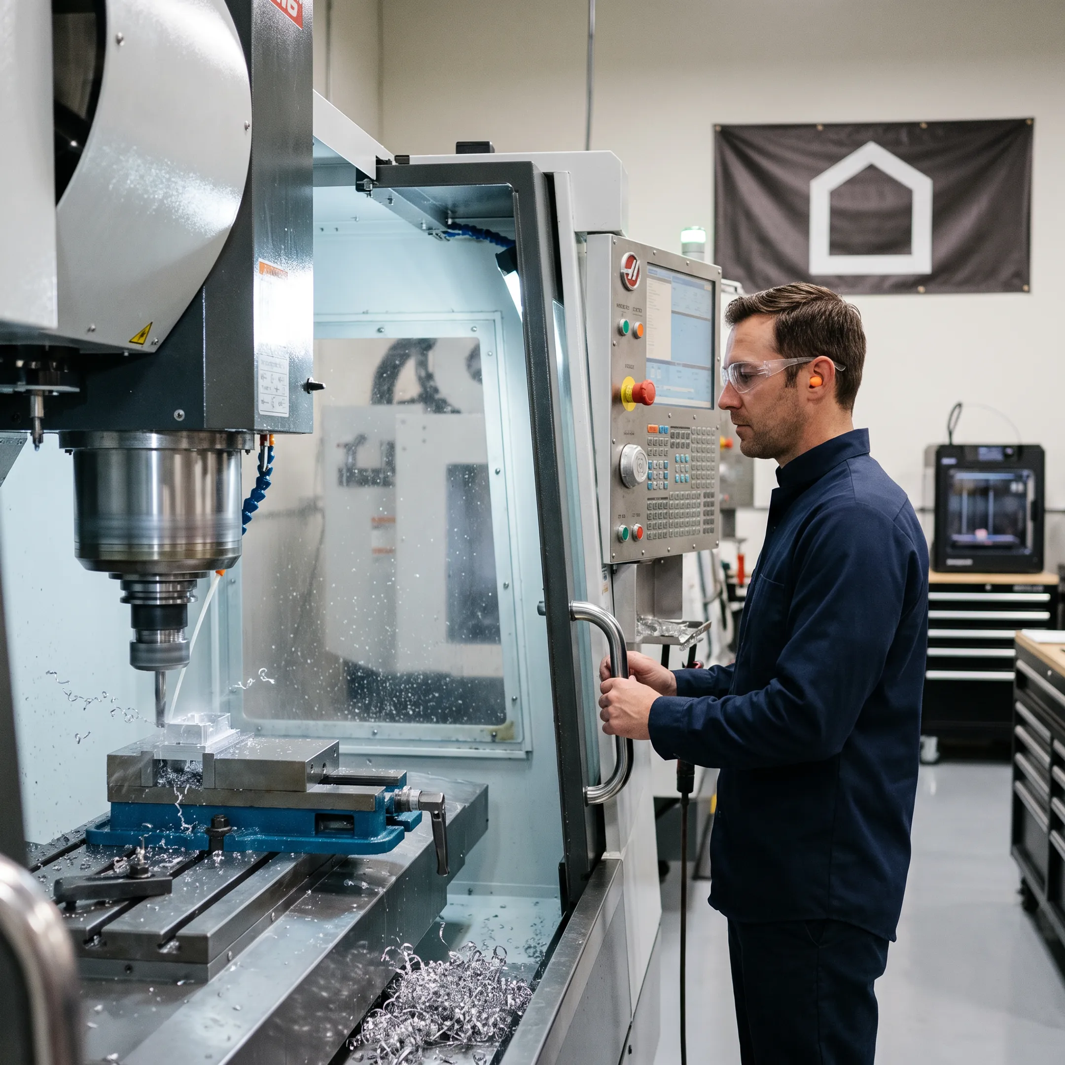 CNC machine producing a precision component