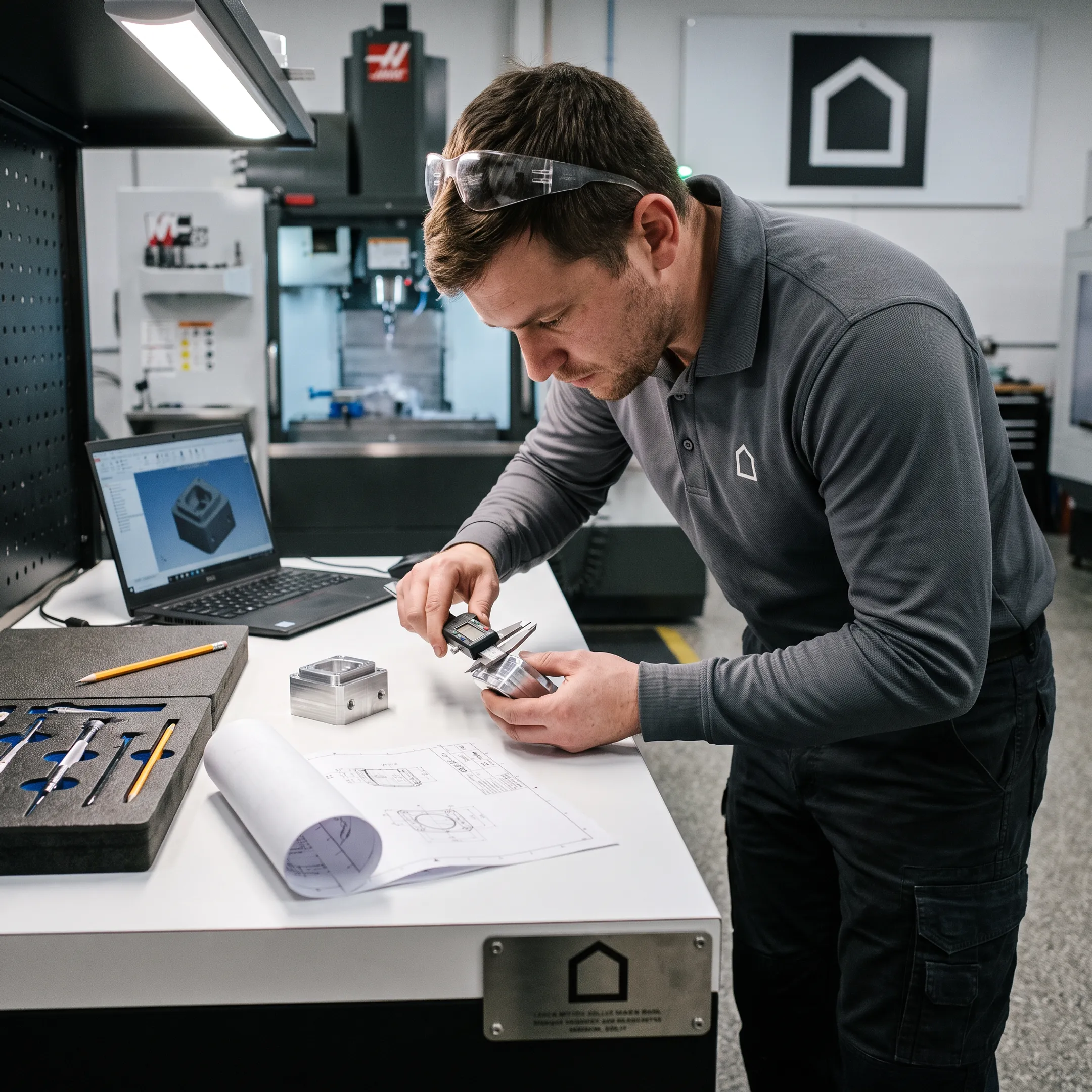 Technician inspecting a precision prototype part