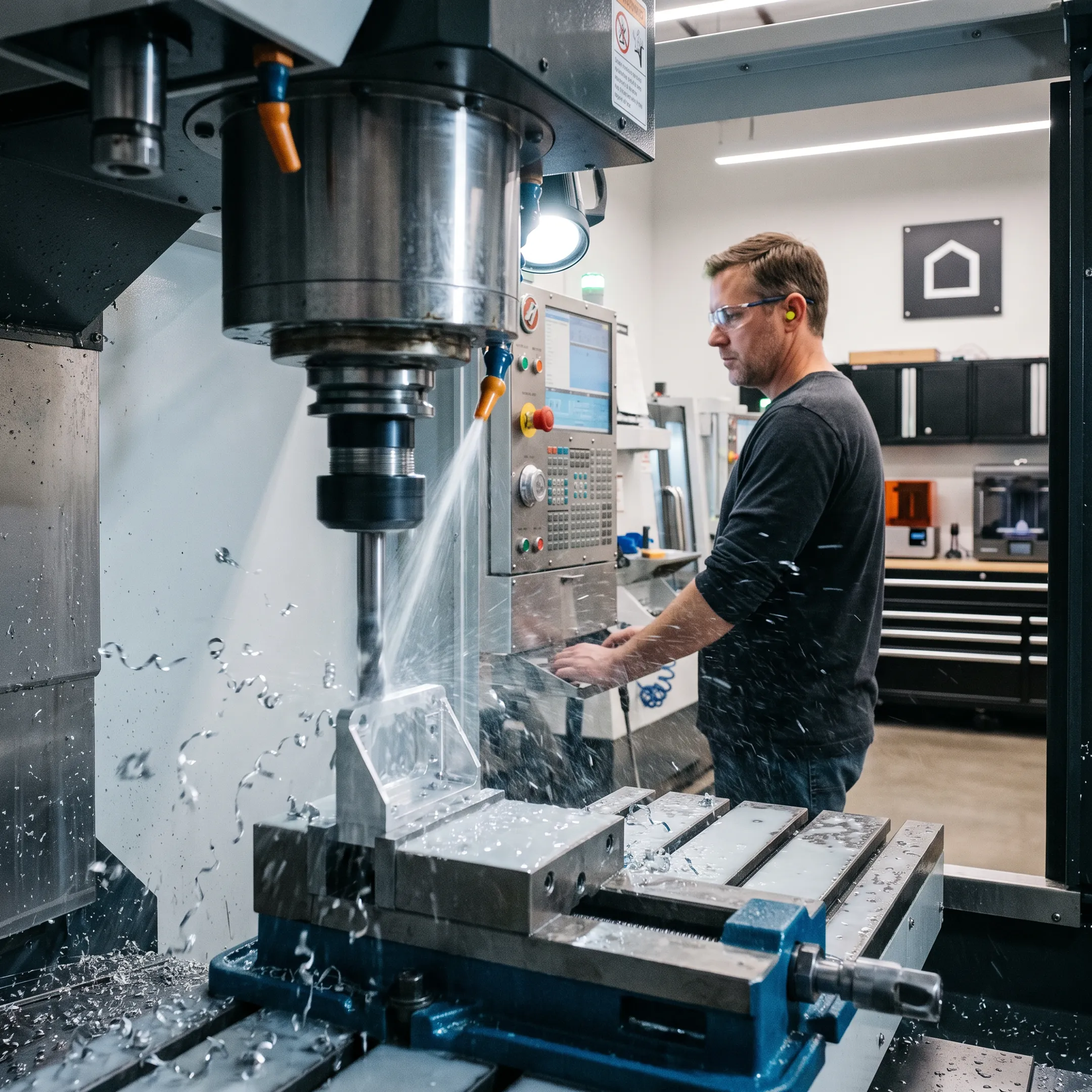 CNC machine producing a precision aerospace component