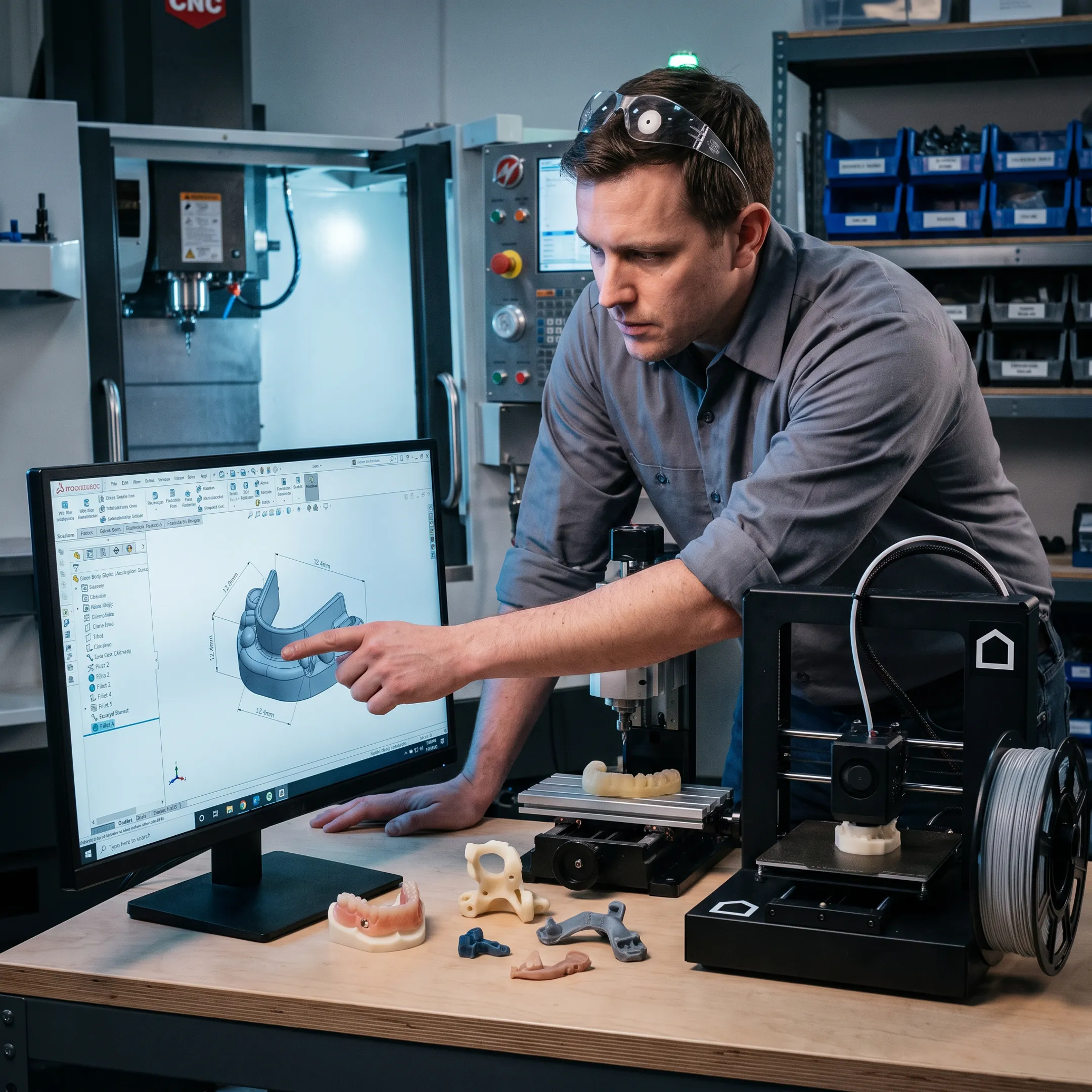 Engineer reviewing a 3D product model