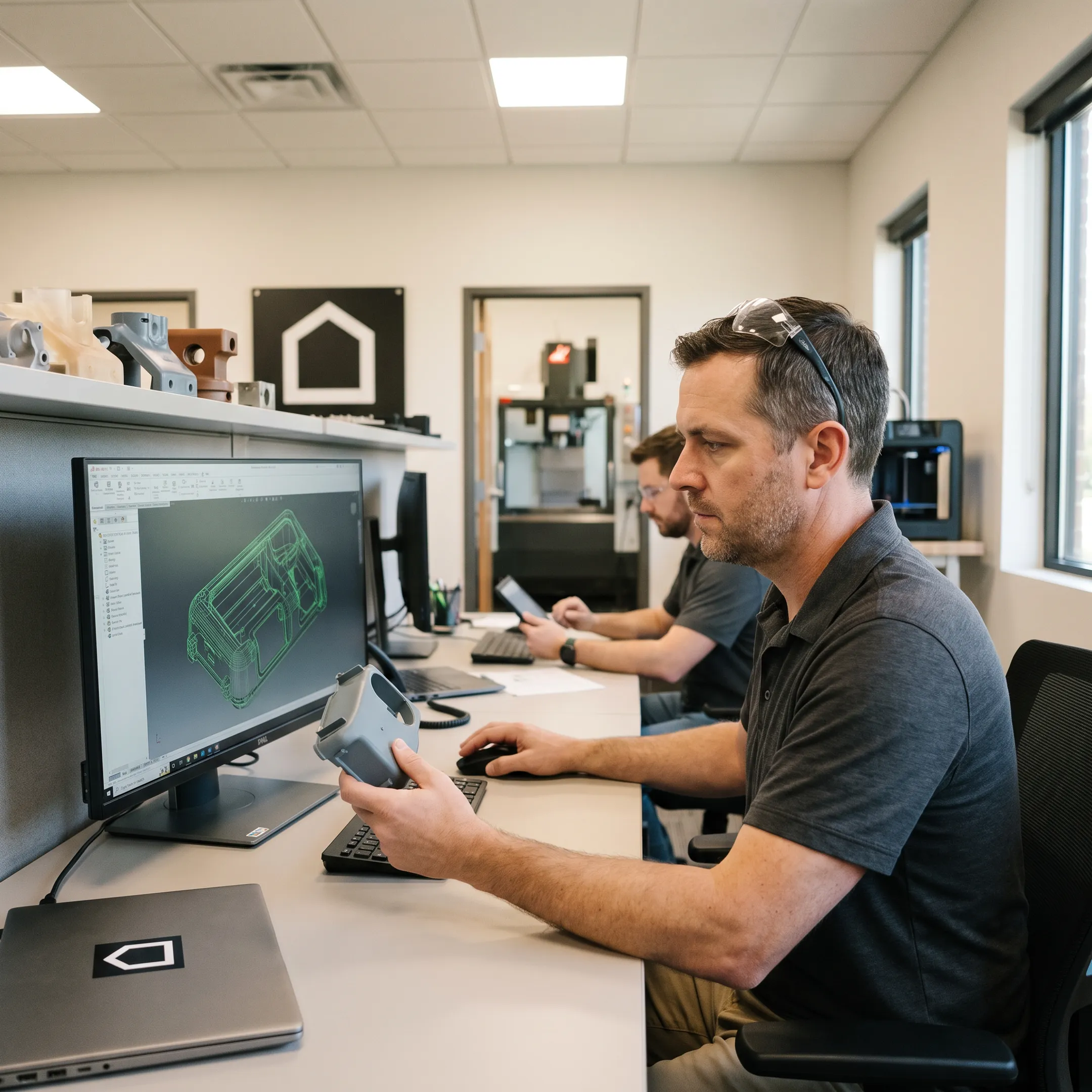 Engineer reviewing molded plastic part design