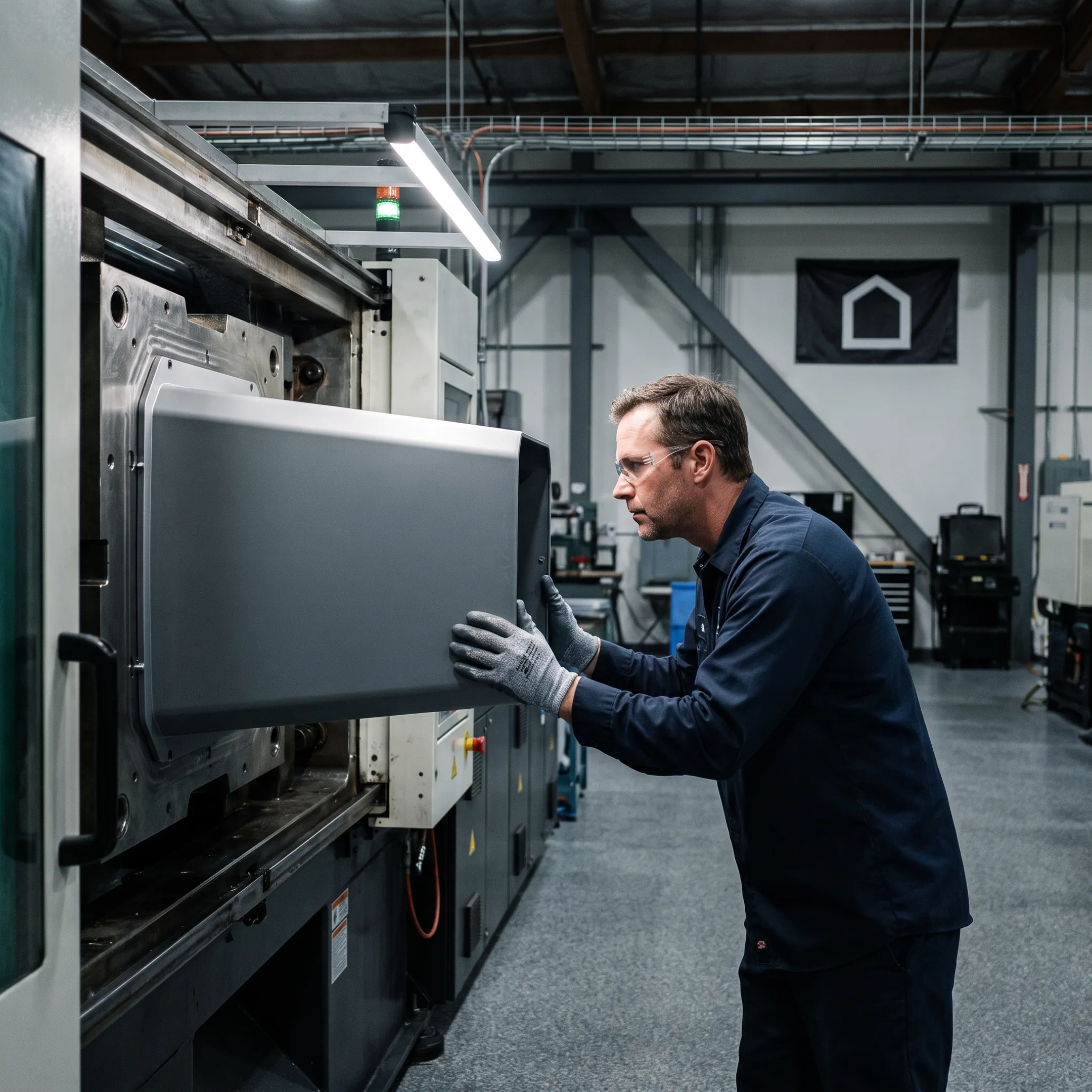 Large plastic component being injection molded