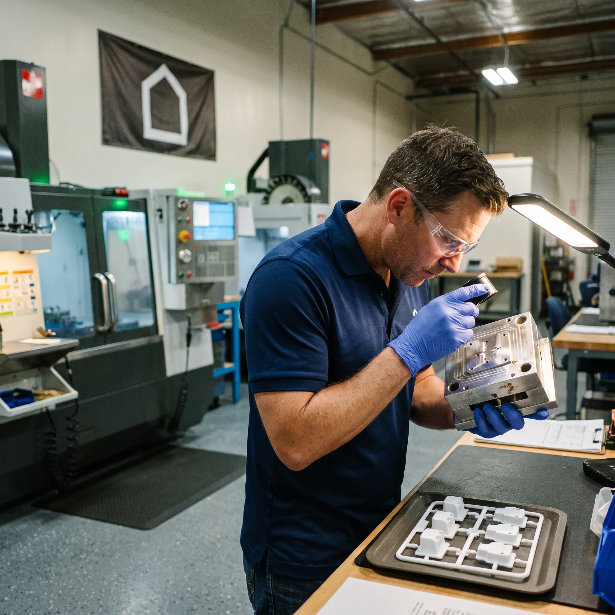 Engineer inspecting a custom mold component