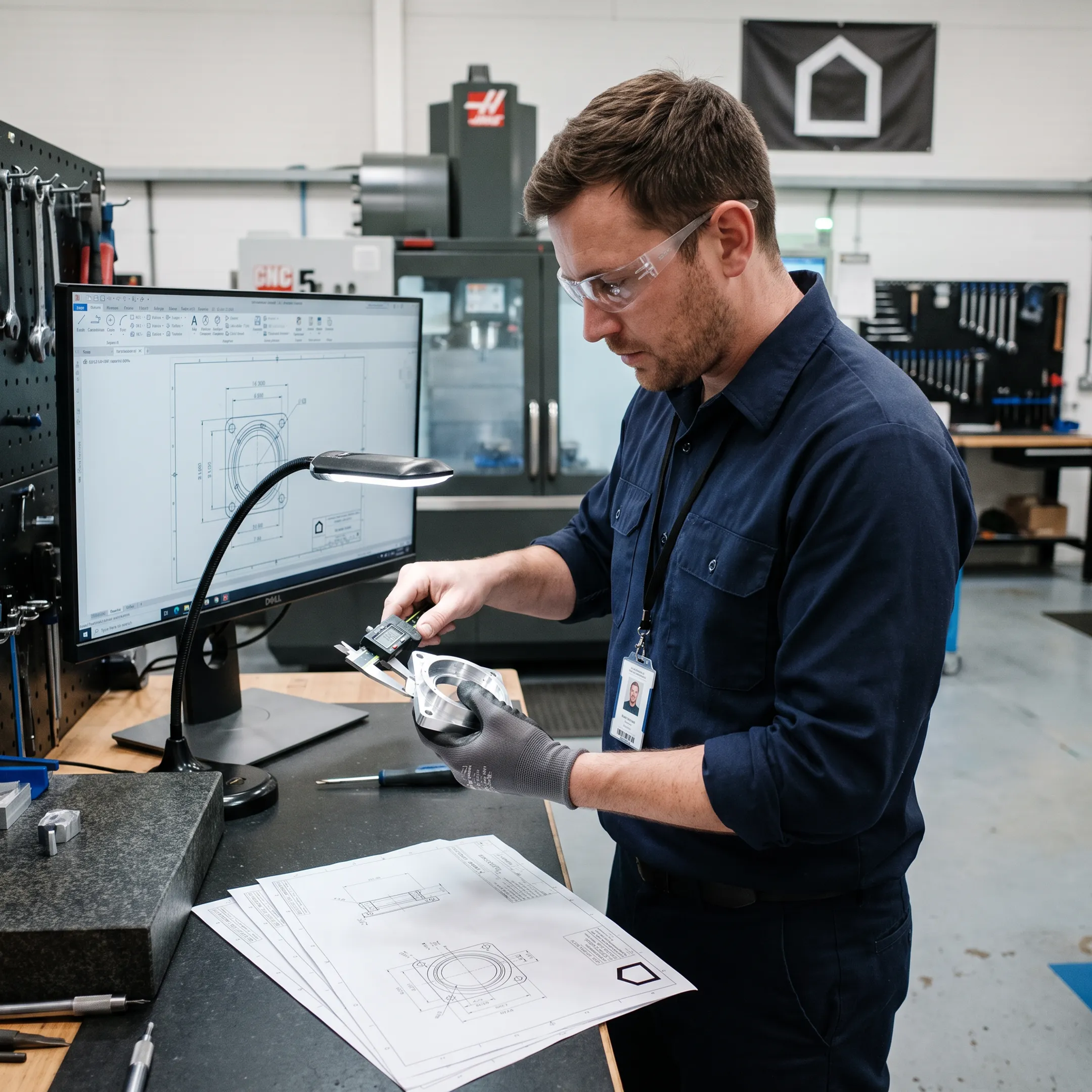 Engineer reviewing a CNC-machined OEM component