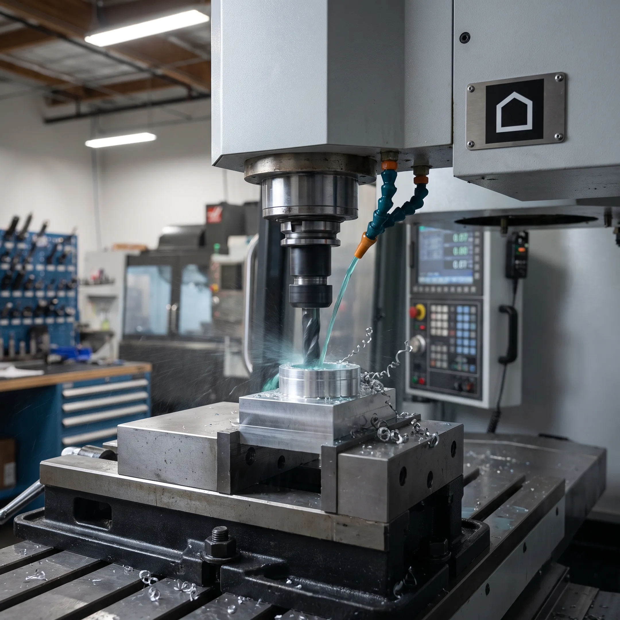 CNC machine producing a precision metal component