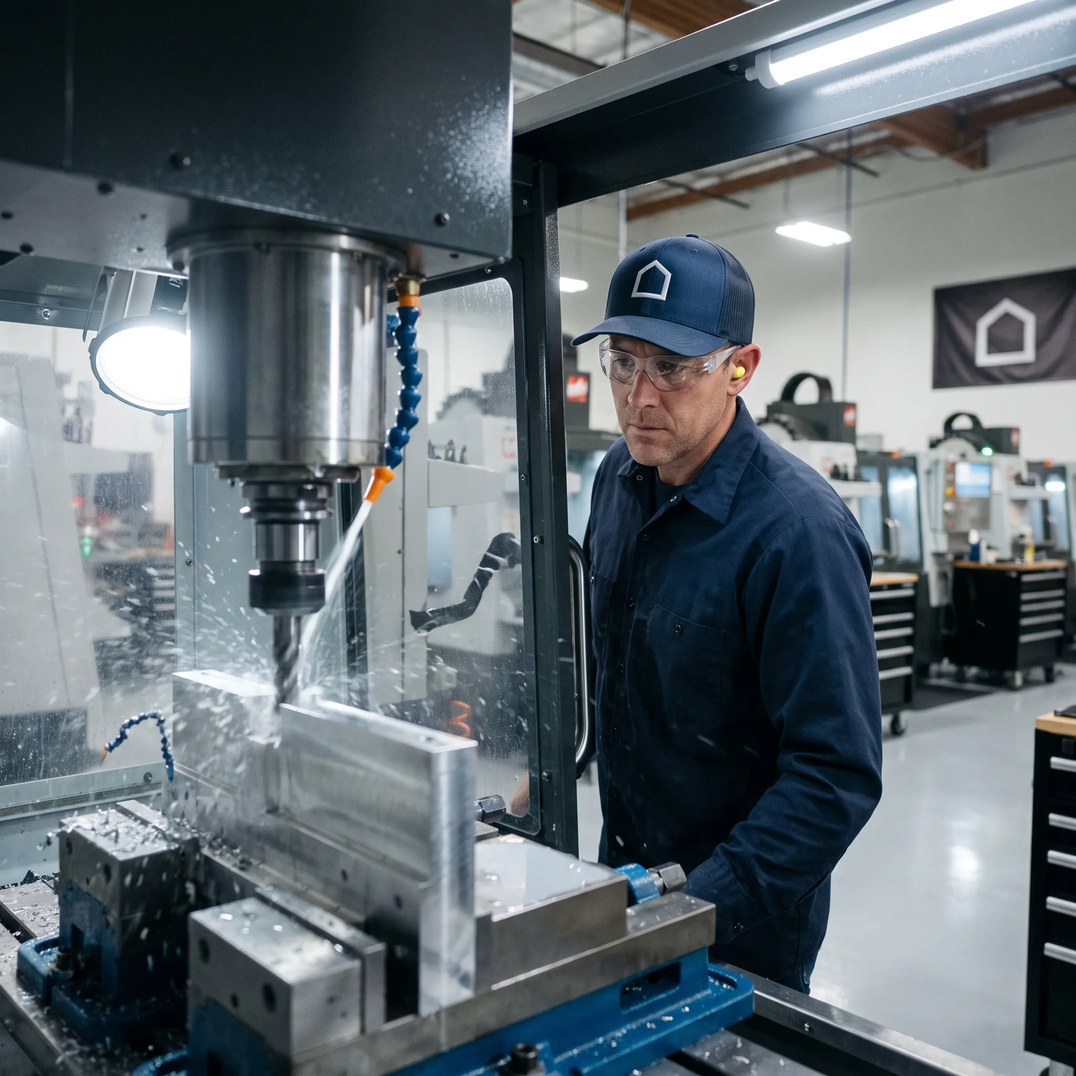 CNC machine producing a precision metal component