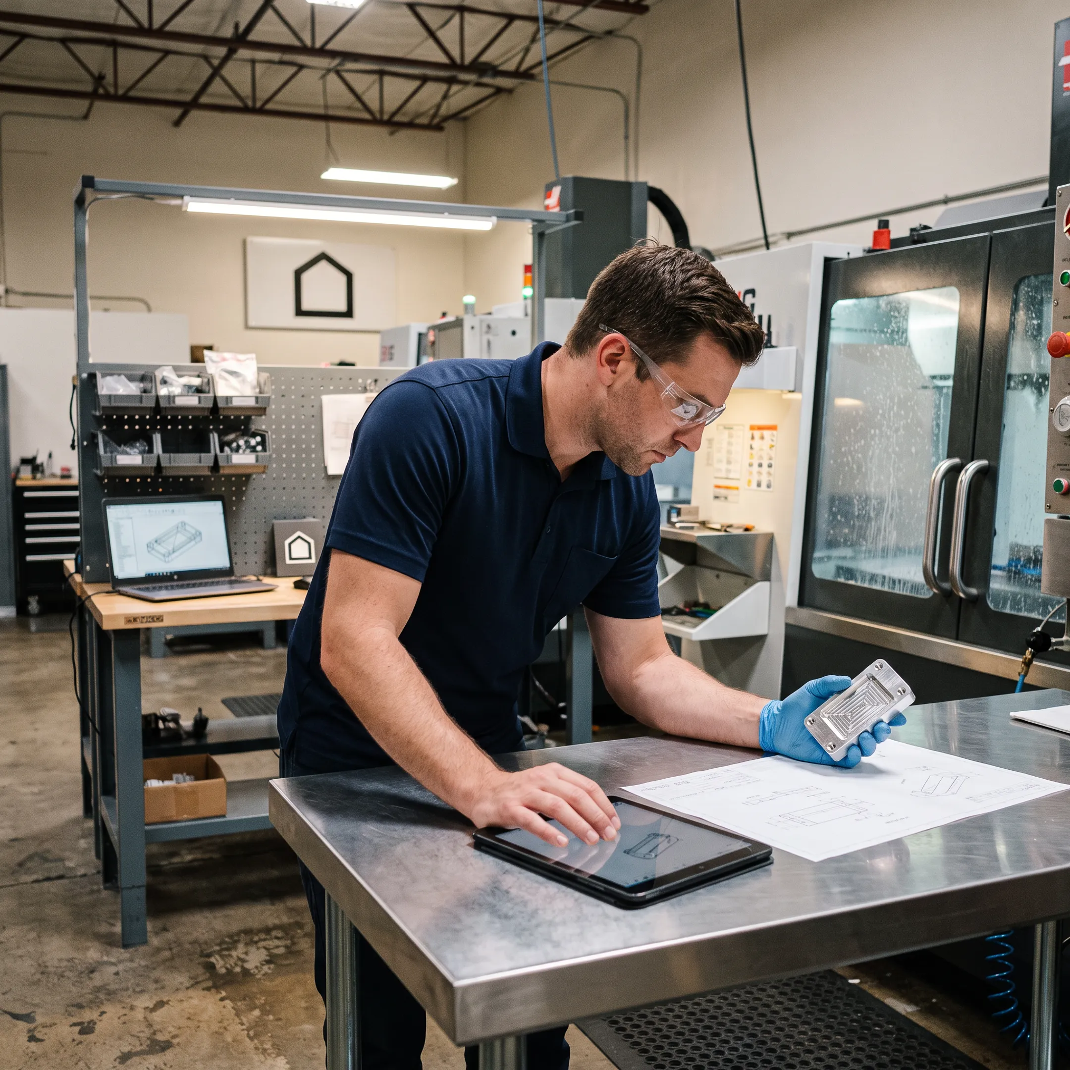 Engineer reviewing a machined prototype component