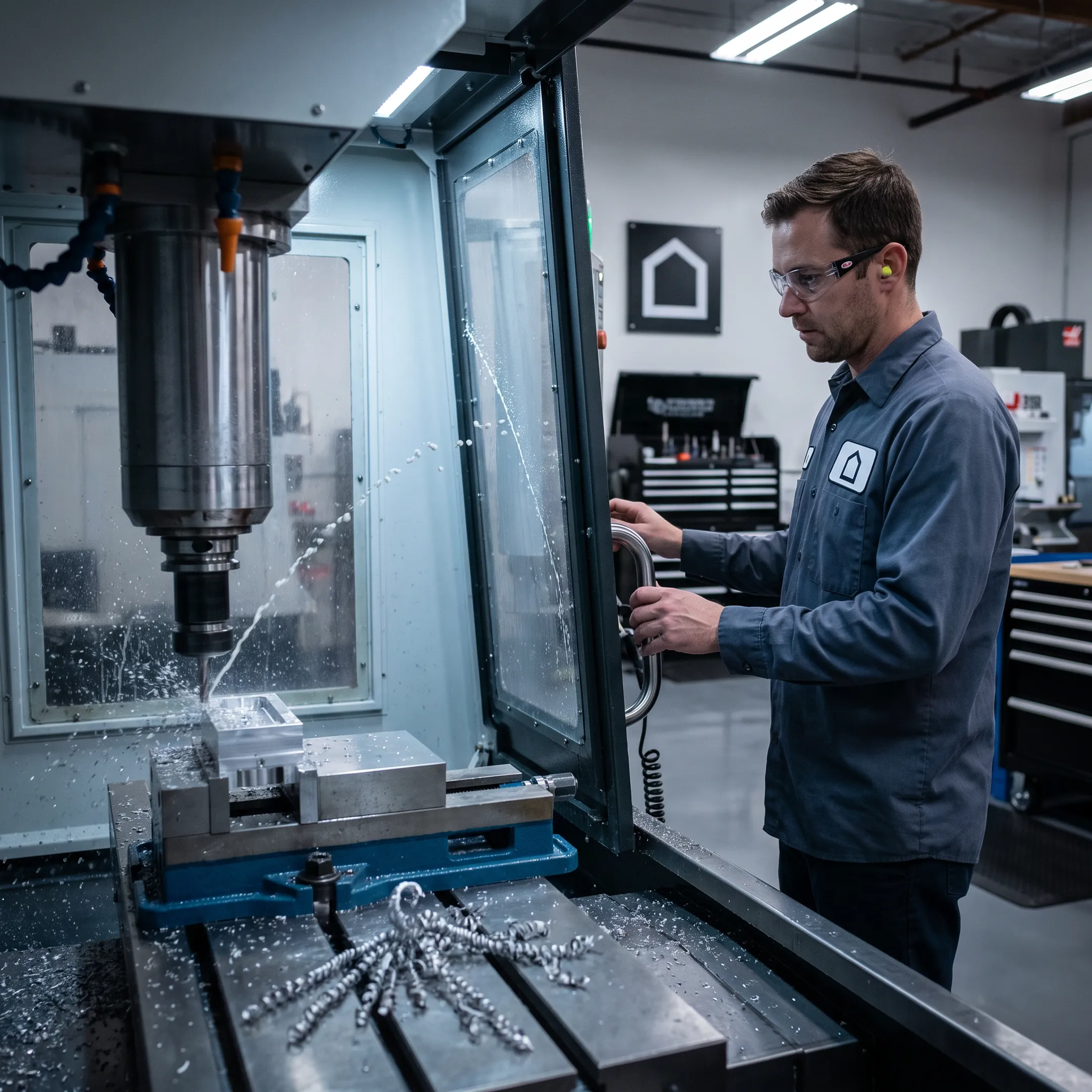 CNC machine producing a precision metal component