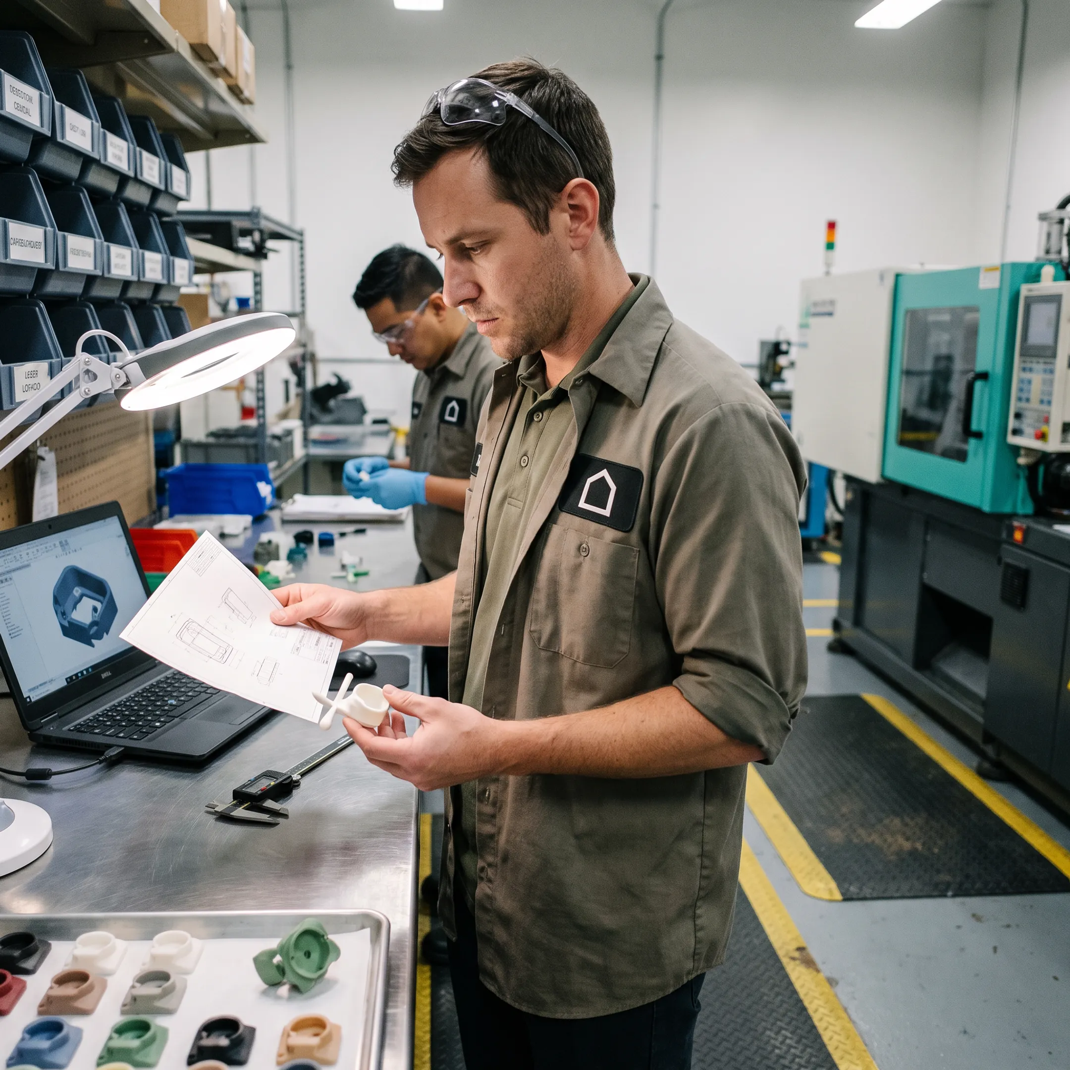 Engineer reviewing a prototype molding process