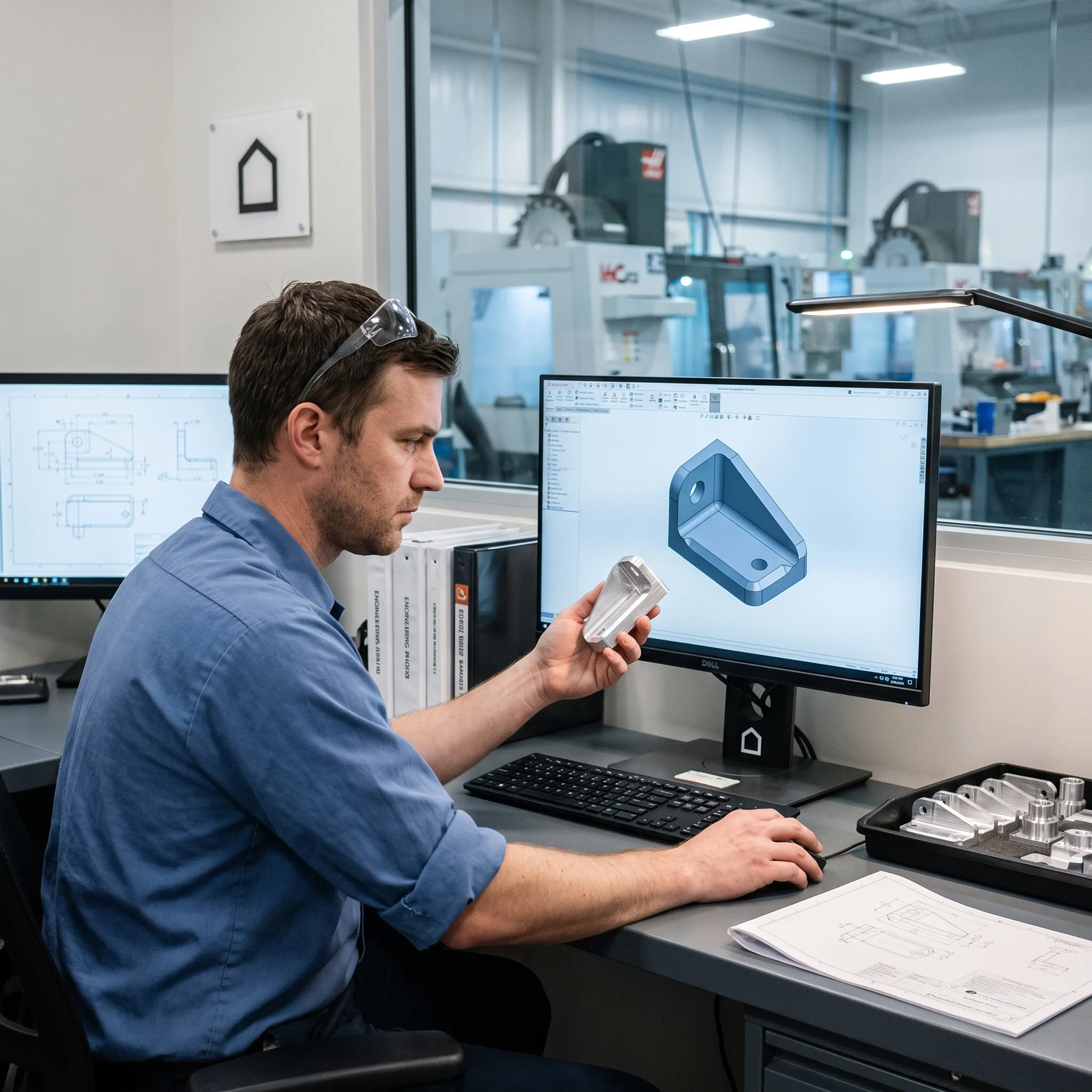 Engineer reviewing an aluminum part design