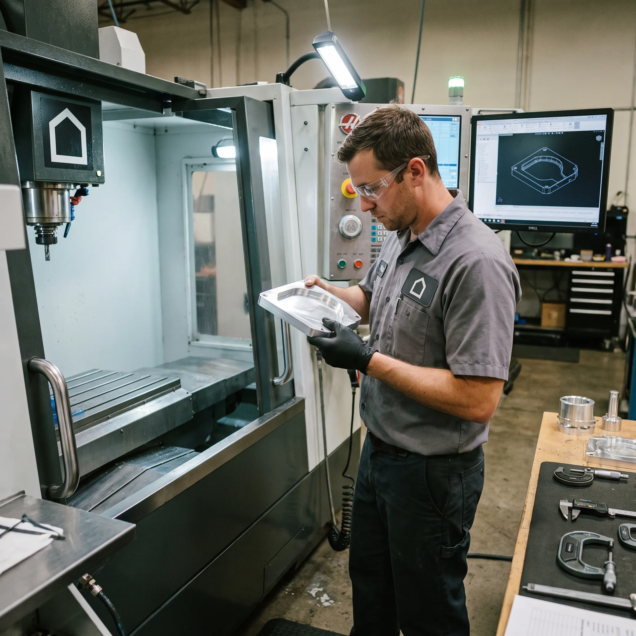 Technician reviewing a machined prototype part